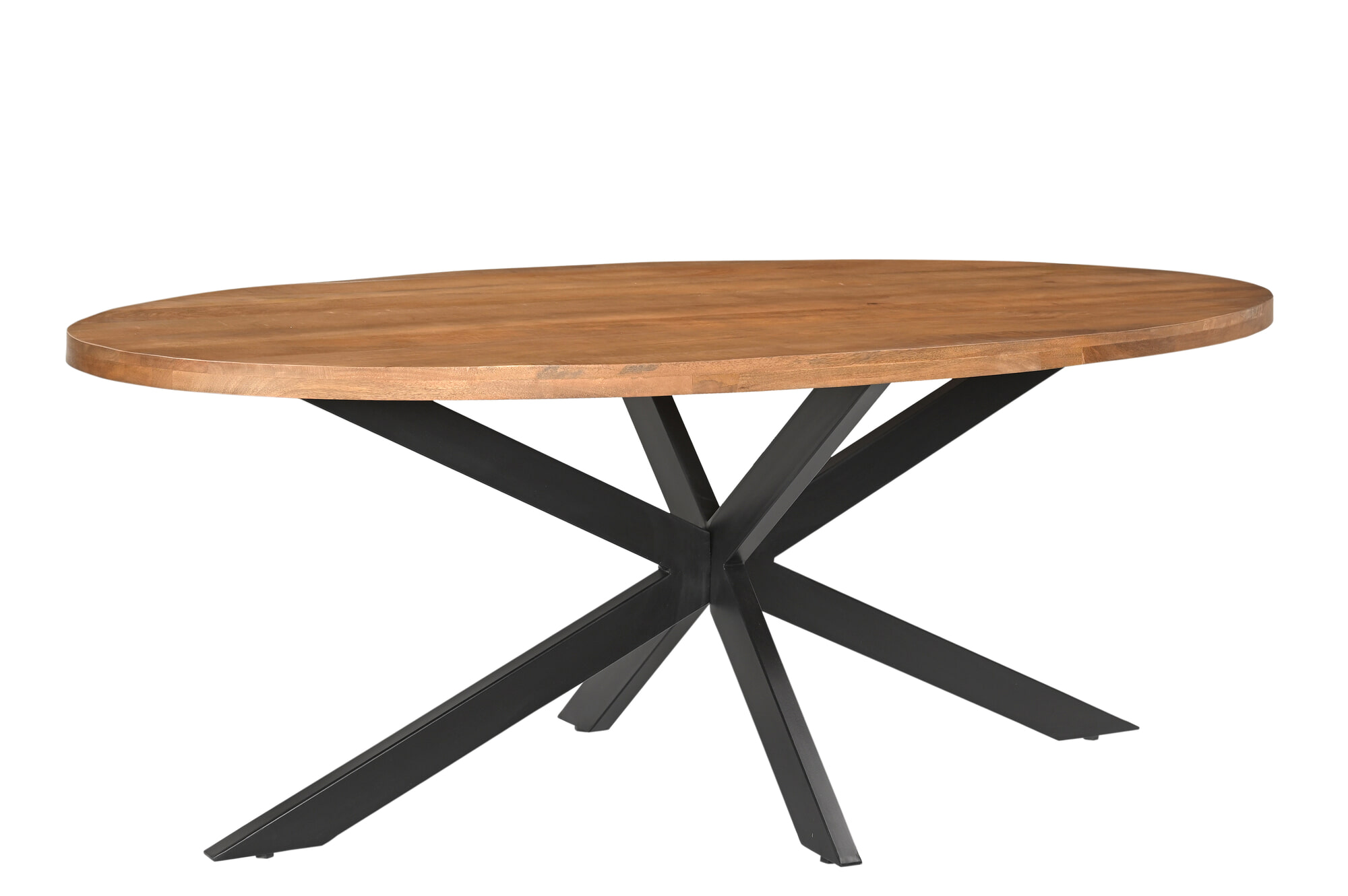LivingFurn Ovale Eettafel 'Rocky' Mangohout en staal, 240 x 110cm - Afbeelding 2
