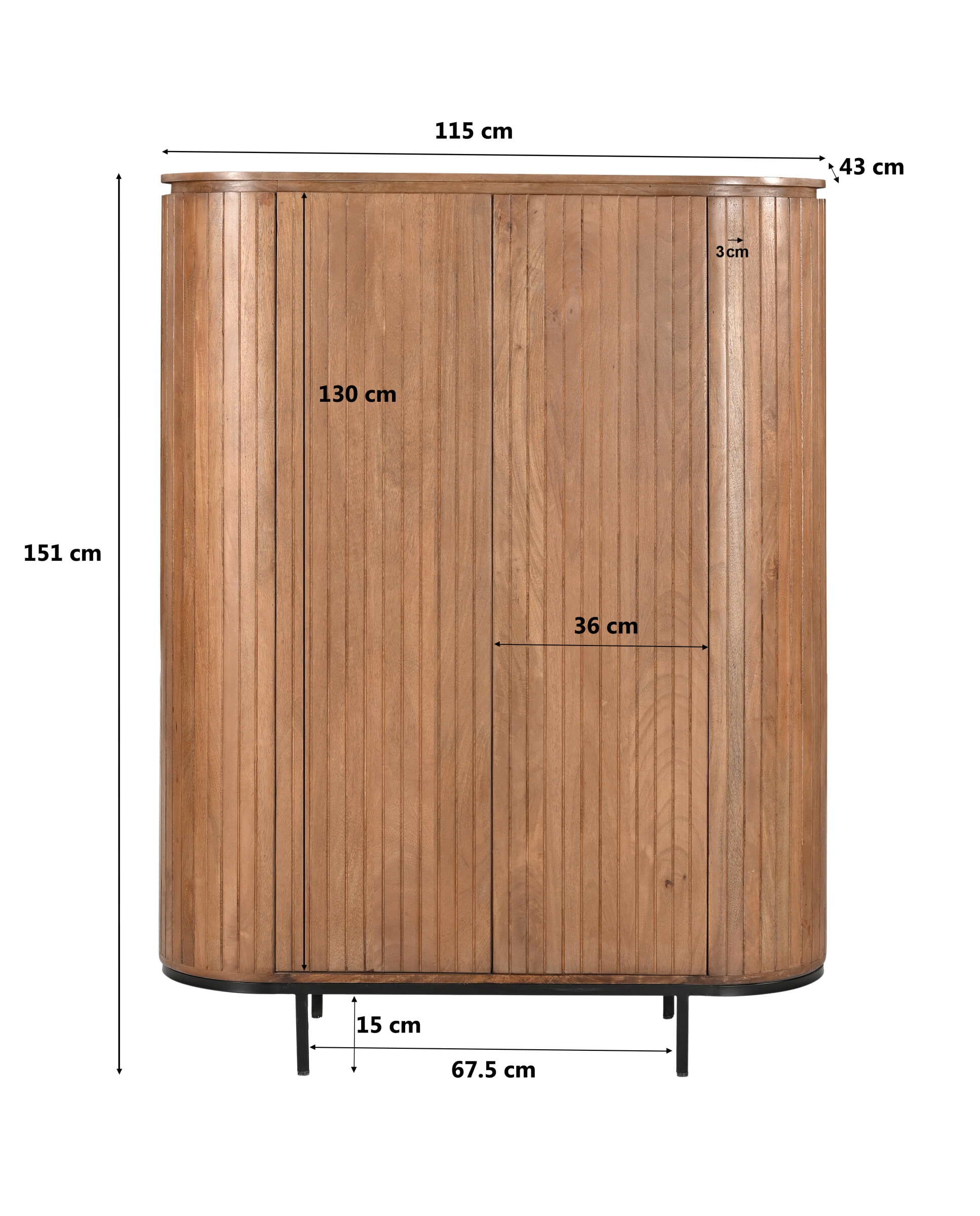 Livingfurn Opbergkast 'Noor' Mangohout, 150 x 115cm, kleur Naturel - Afbeelding 6