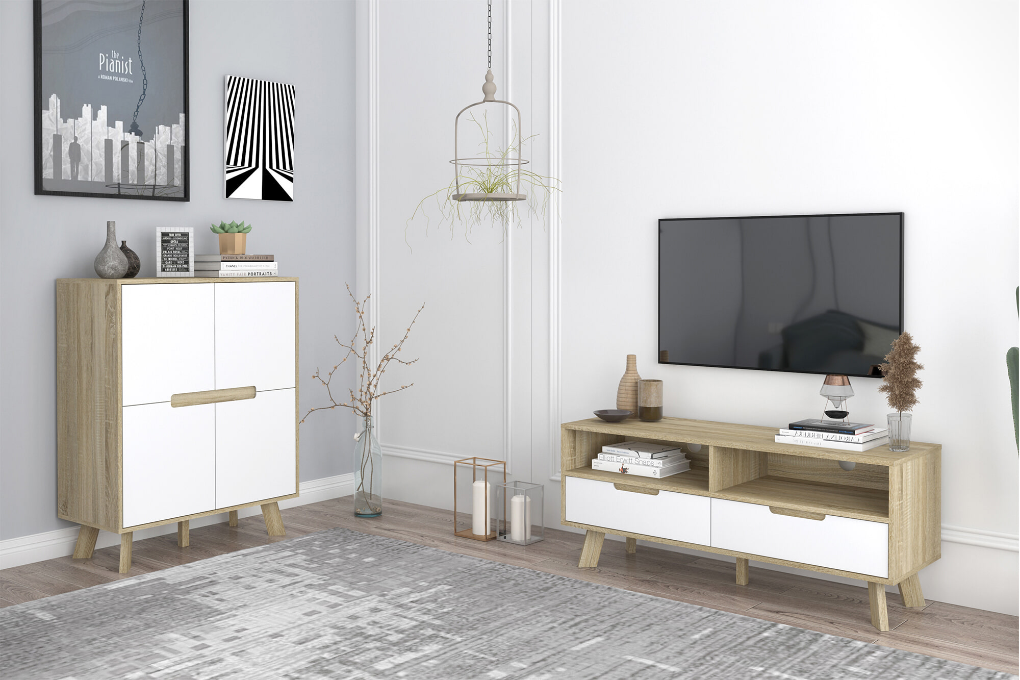 Artistiq Opbergkast 'Gonzalo' 102 x 80cm, kleur Naturel / Wit - Afbeelding 6