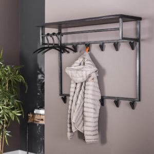 Kapstok 'Yena' Acaciahout en metaal, met 12 haken en plank