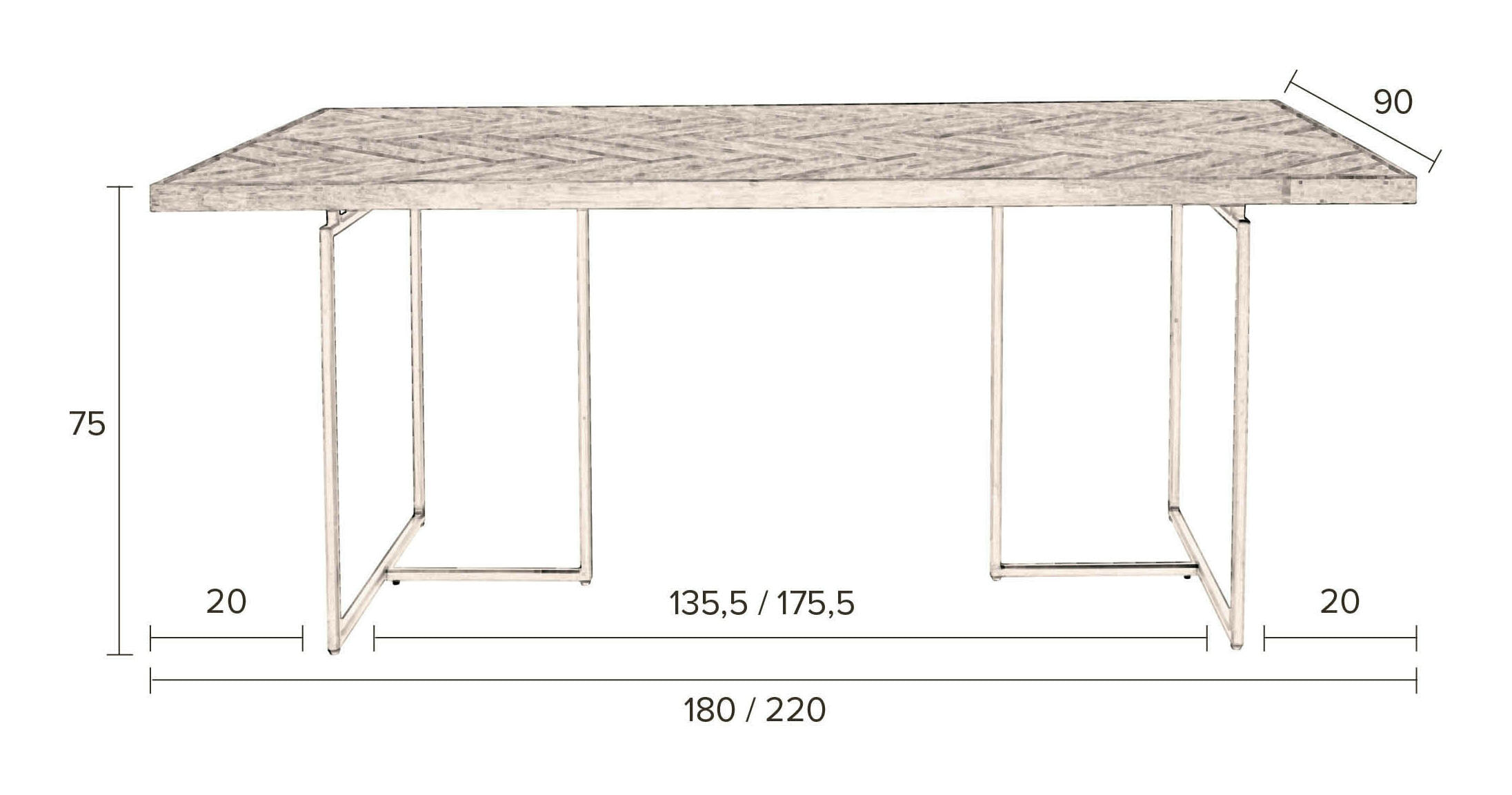 Dutchbone Eettafel 'Class' Eikenhout, 180 x 90cm, kleur Naturel - Afbeelding 6