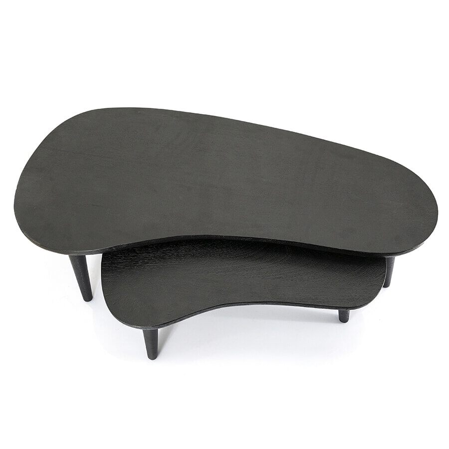 By-Boo Organische Salontafel 'Guus' Mangohout, Set van 2 stuks, kleur zwart - Afbeelding 2