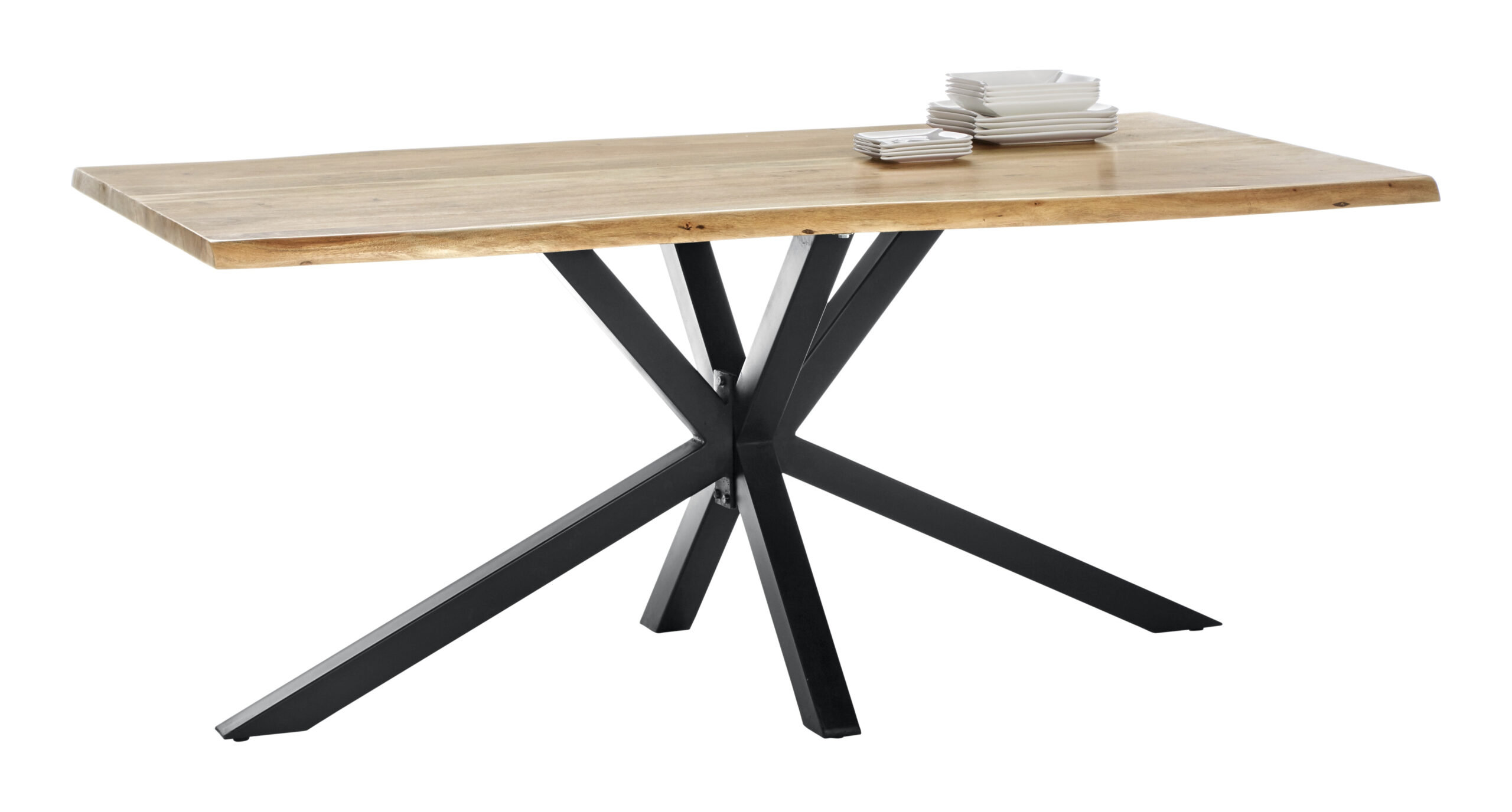 Artistiq Boomstam Eettafel 'Raynaldo' Acaciahout, 180 x 90cm, kleur Zwart - Afbeelding 2