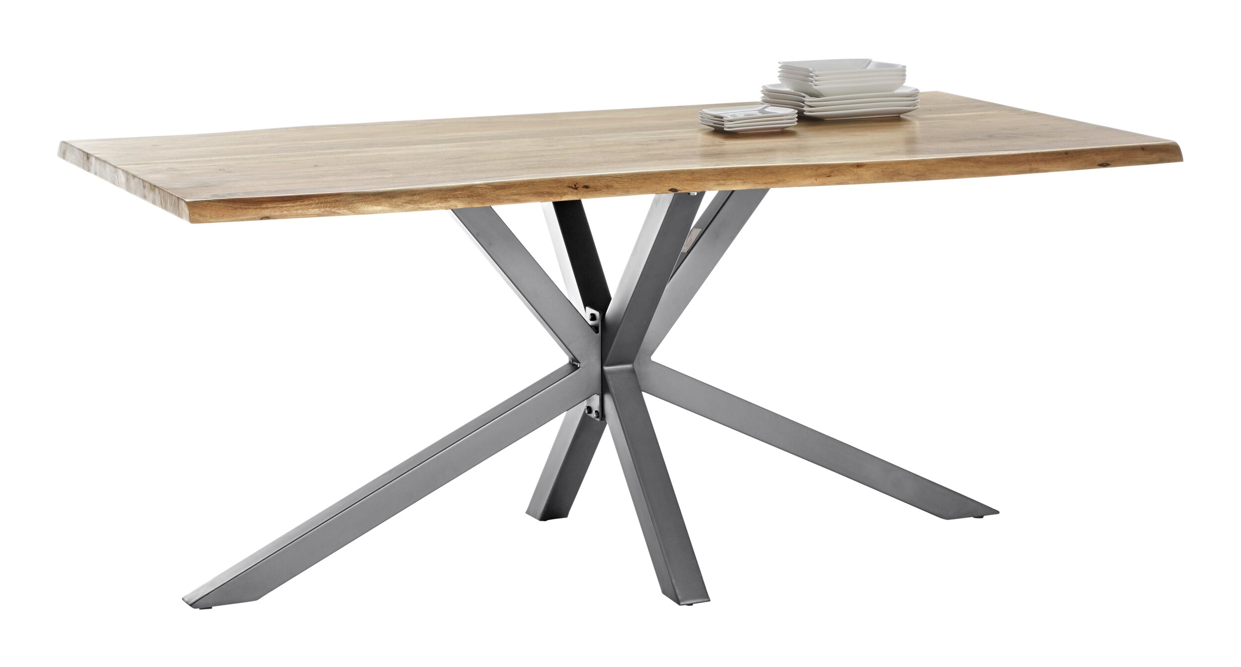 Artistiq Boomstam Eettafel 'Raynaldo' Acaciahout, 180 x 90cm, kleur Zilver - Afbeelding 2