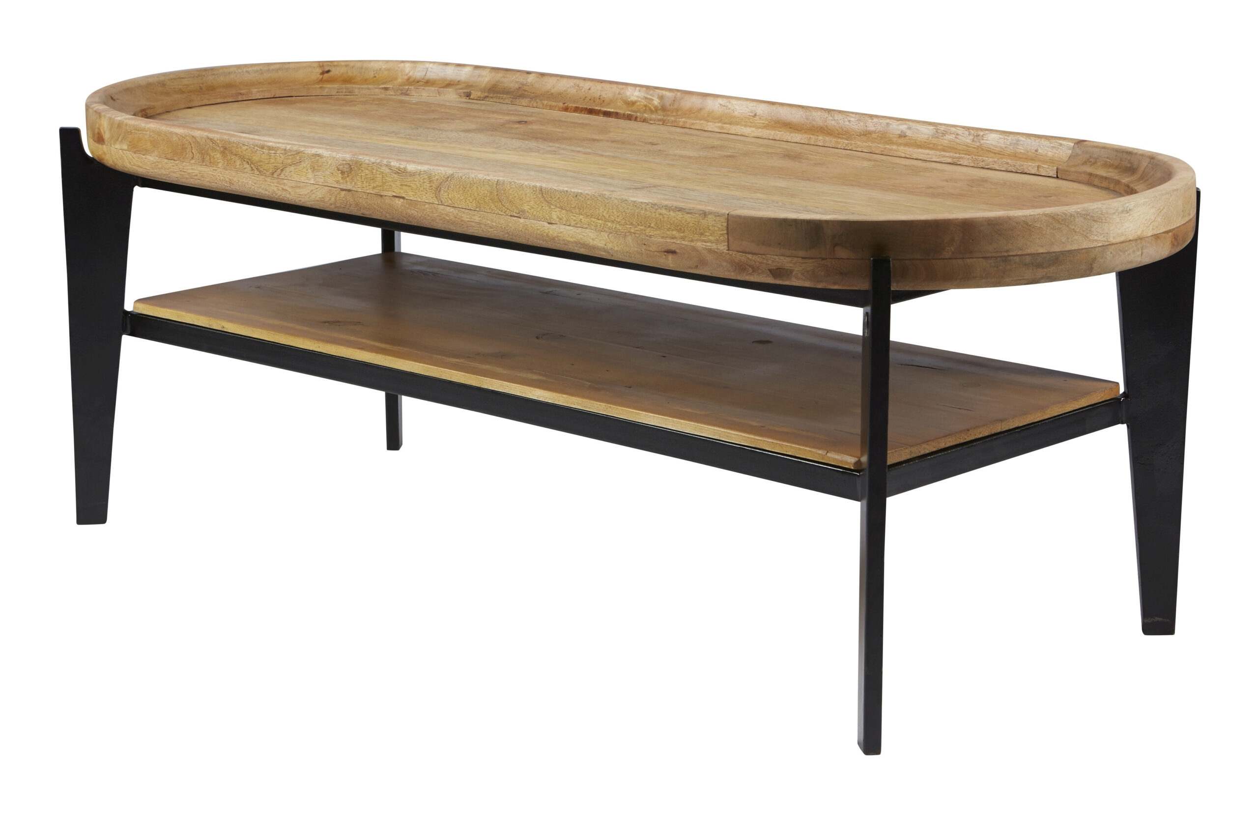 Tom Tailor Ovale Salontafel 'Deke' Mangohout en metaal, 120 x 50cm - Afbeelding 4