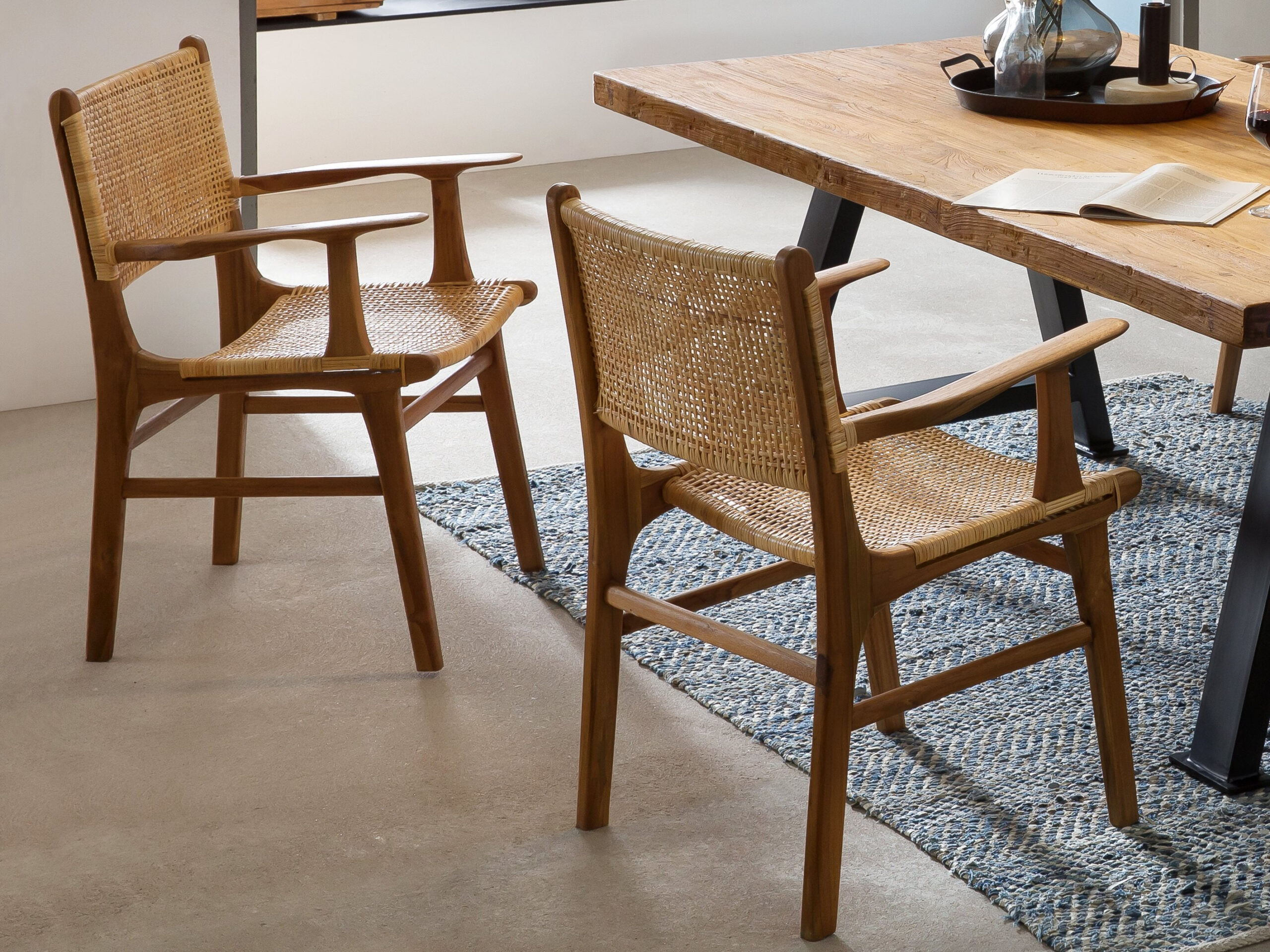 Artistiq Eetkamerstoel 'Ervin' Teakhout en rotan - Afbeelding 7