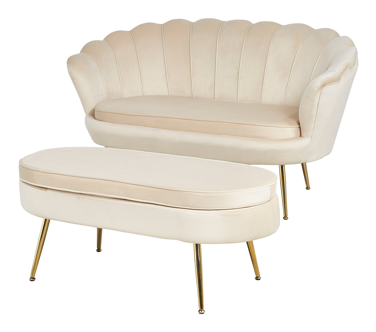 Artistiq Hocker 'Loulou' Velvet, kleur Beige - Afbeelding 5