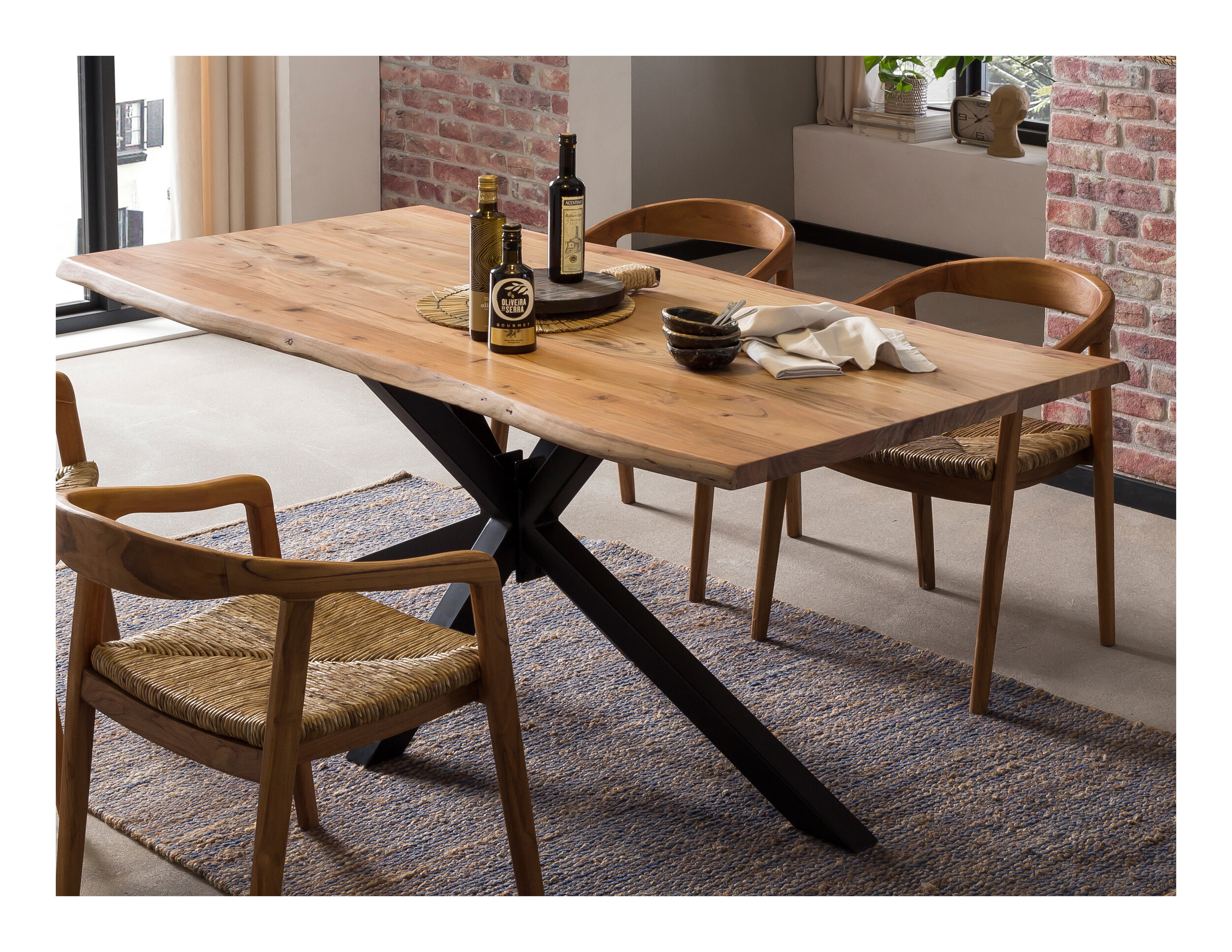 Artistiq Boomstam Eettafel 'Raynaldo' Acaciahout, 180 x 90cm, kleur Zwart - Afbeelding 4