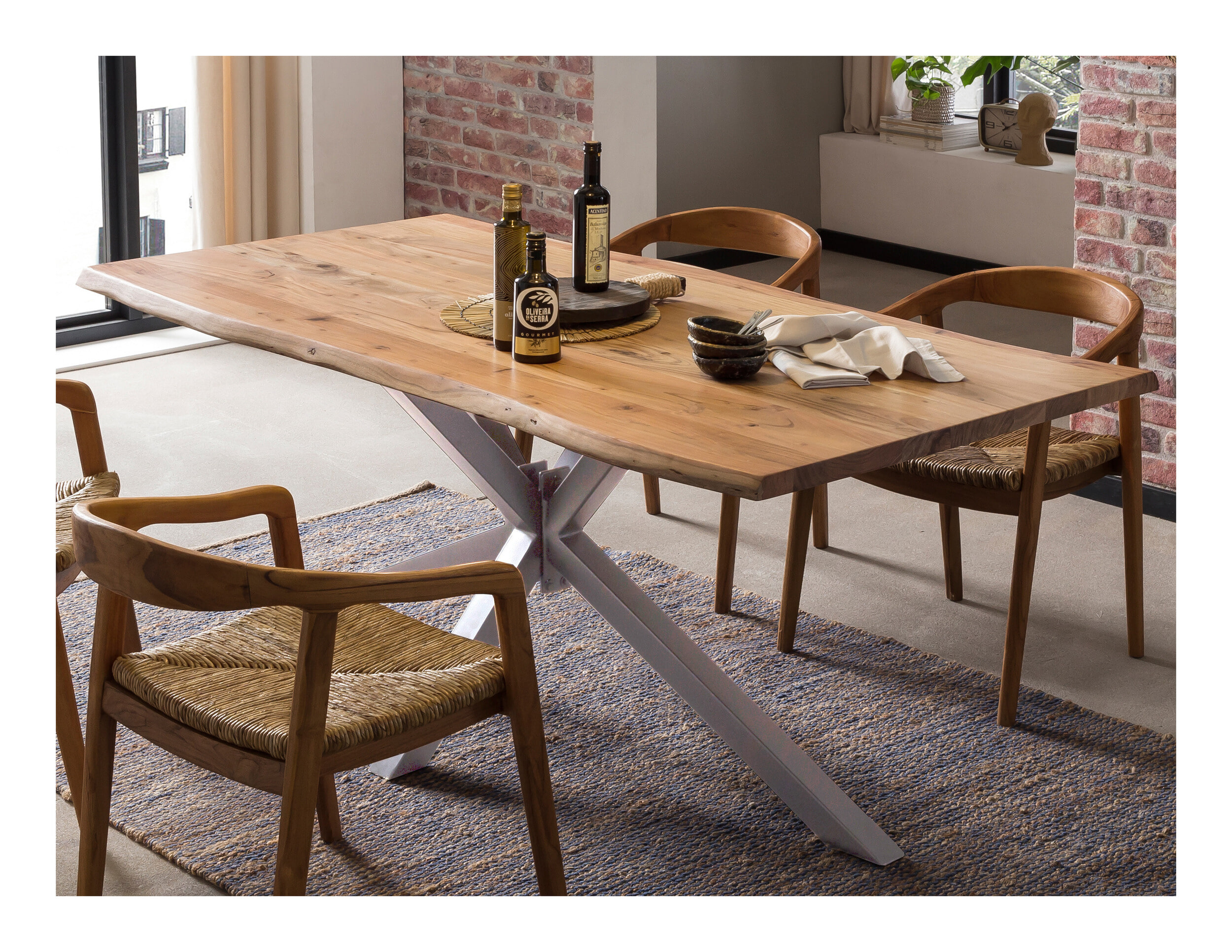 Artistiq Boomstam Eettafel 'Raynaldo' Acaciahout, 180 x 90cm, kleur Zilver - Afbeelding 3