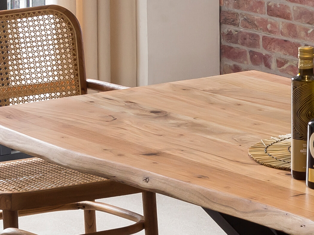 Artistiq Boomstam Eettafel 'Raynaldo' Acaciahout, 180 x 90cm, kleur Zwart - Afbeelding 5