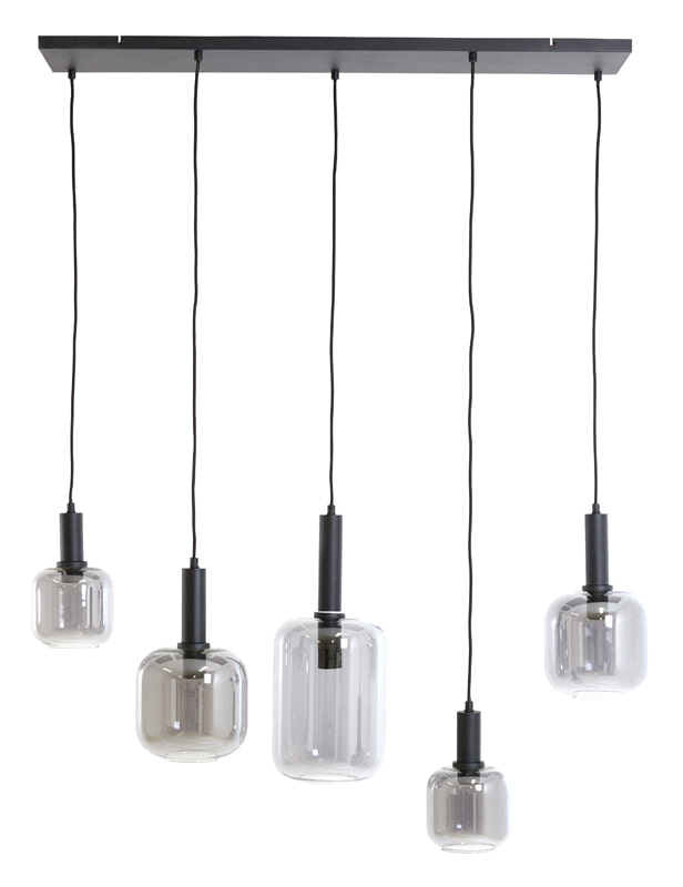 Light & Living Hanglamp 'Lekar' 5-Lamps, kleur Mat Zwart / Smoke - Afbeelding 2