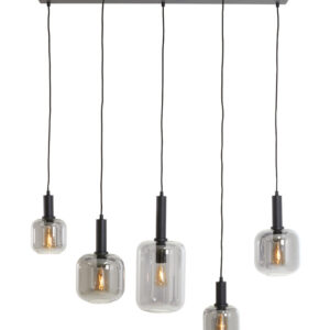 Light & Living Hanglamp 'Lekar' 5-Lamps, kleur Mat Zwart / Smoke
