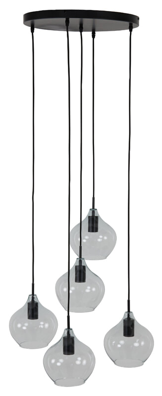 Light & Living Hanglamp 'Rakel' Getrapt, 5-Lamps, kleur Mat Zwart - Afbeelding 2