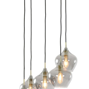Light & Living Hanglamp 'Rakel' 5-Lamps, antiek brons+smoke