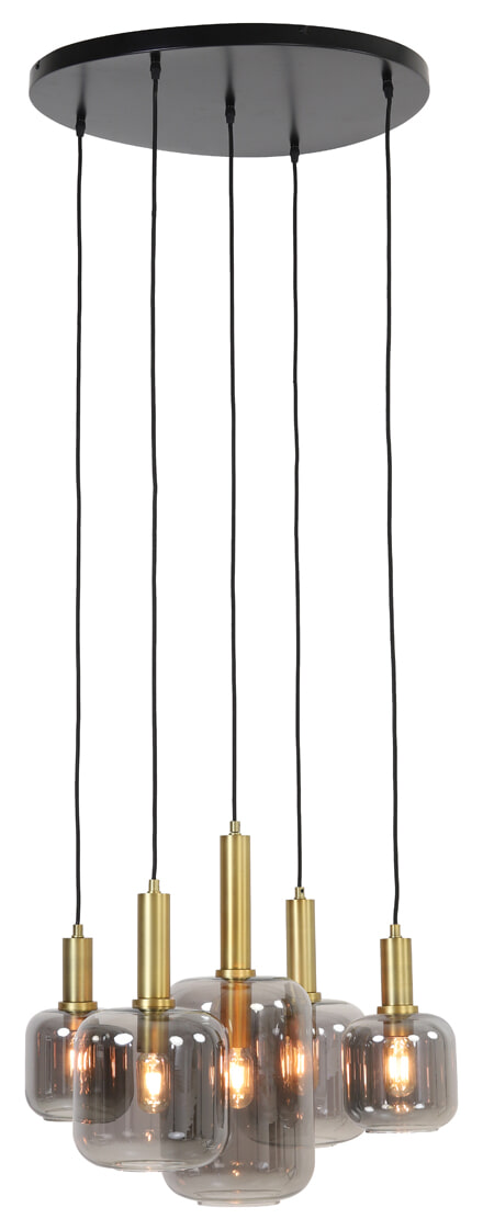 Light & Living Hanglamp 'Lekar' 5-Lamps, kleur Antiek Brons/Smoke - Afbeelding 4