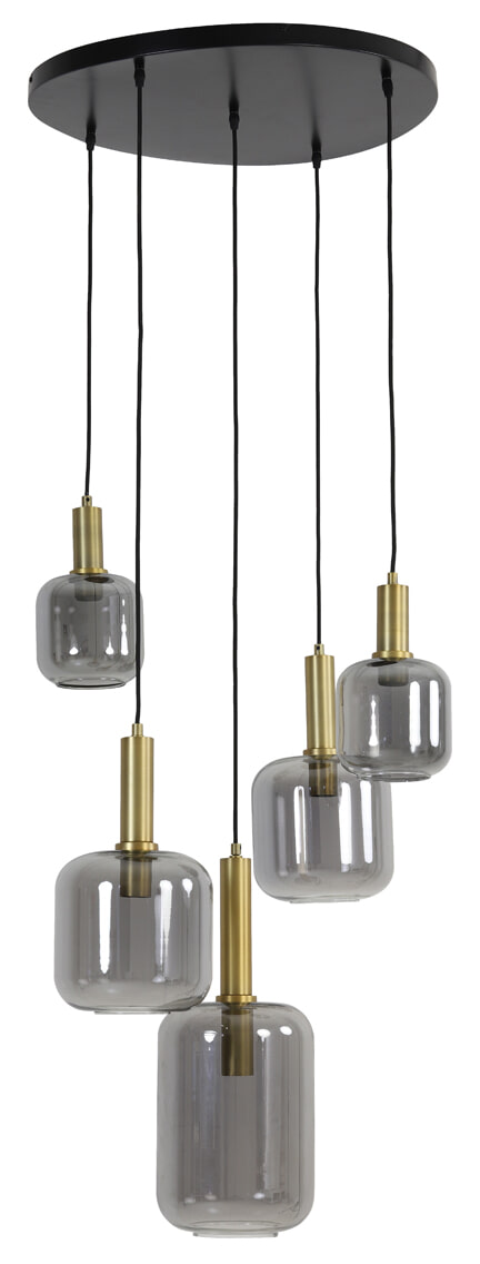 Light & Living Hanglamp 'Lekar' 5-Lamps, kleur Antiek Brons/Smoke - Afbeelding 2