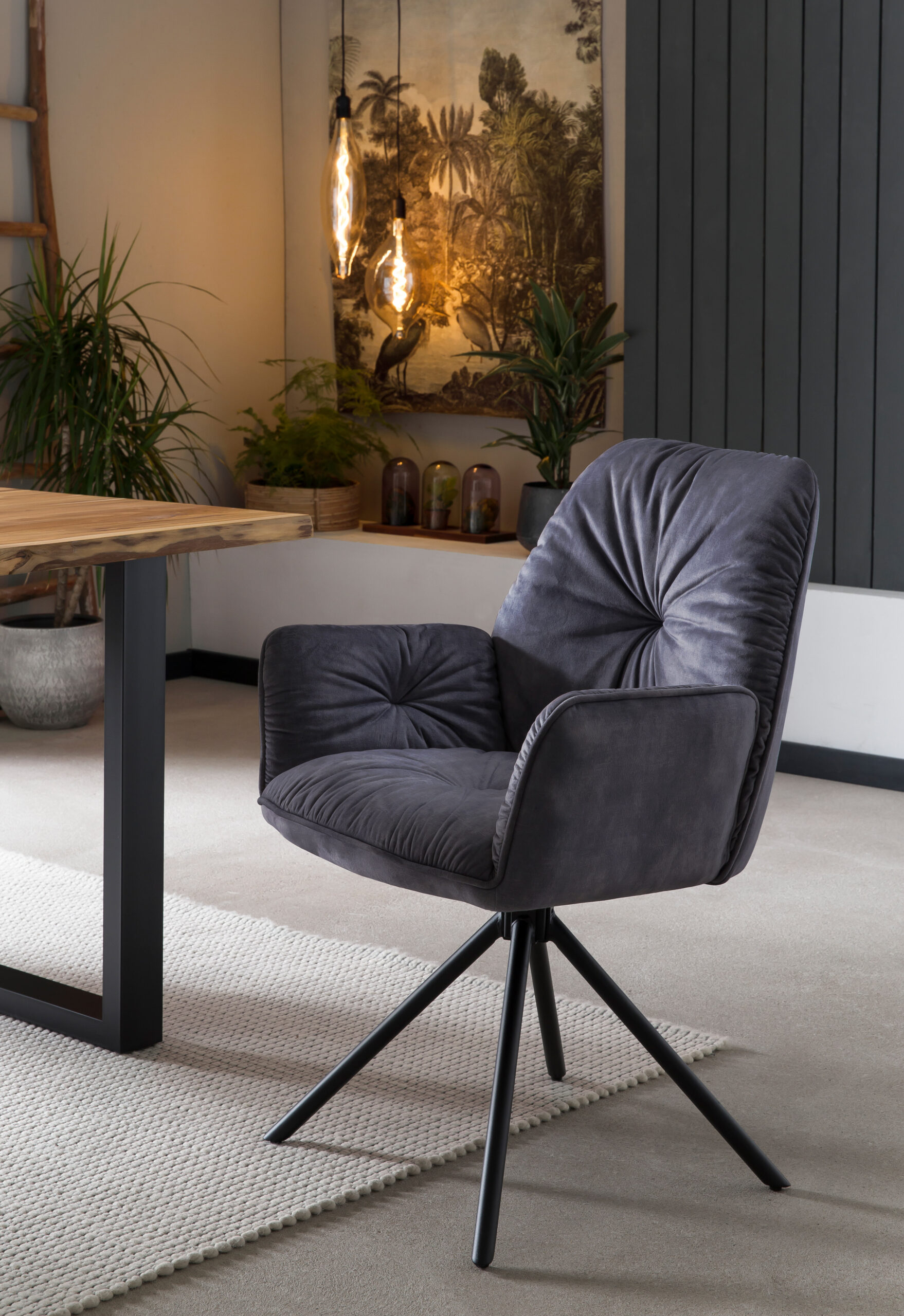 Artistiq Eetkamerstoel 'Gadi' Velvet, kleur Zwart - Afbeelding 2