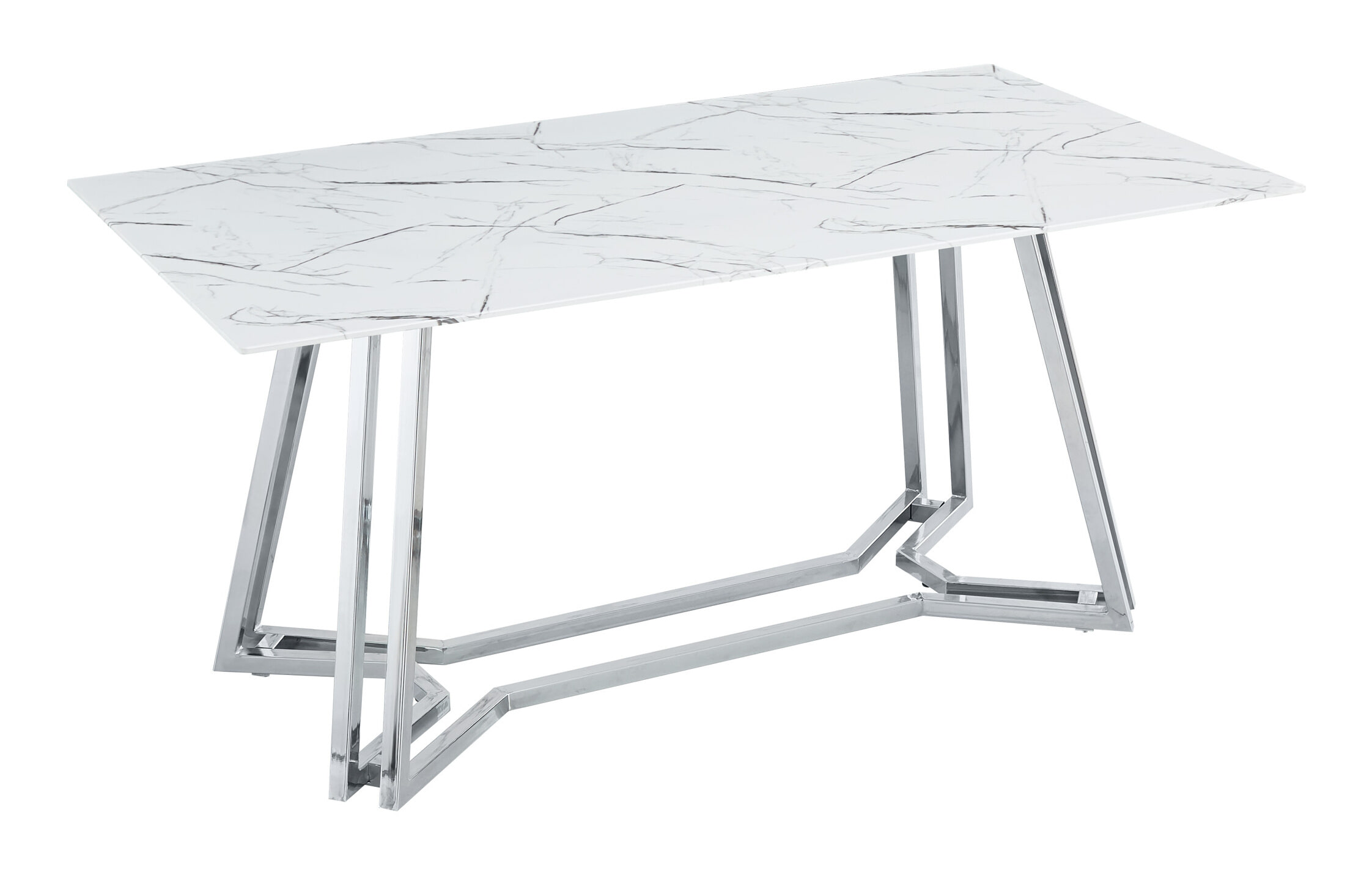 Artistiq Eettafel 'Facundo' Marmerlook, 160 x 90cm, kleur Zilver/Wit - Afbeelding 2