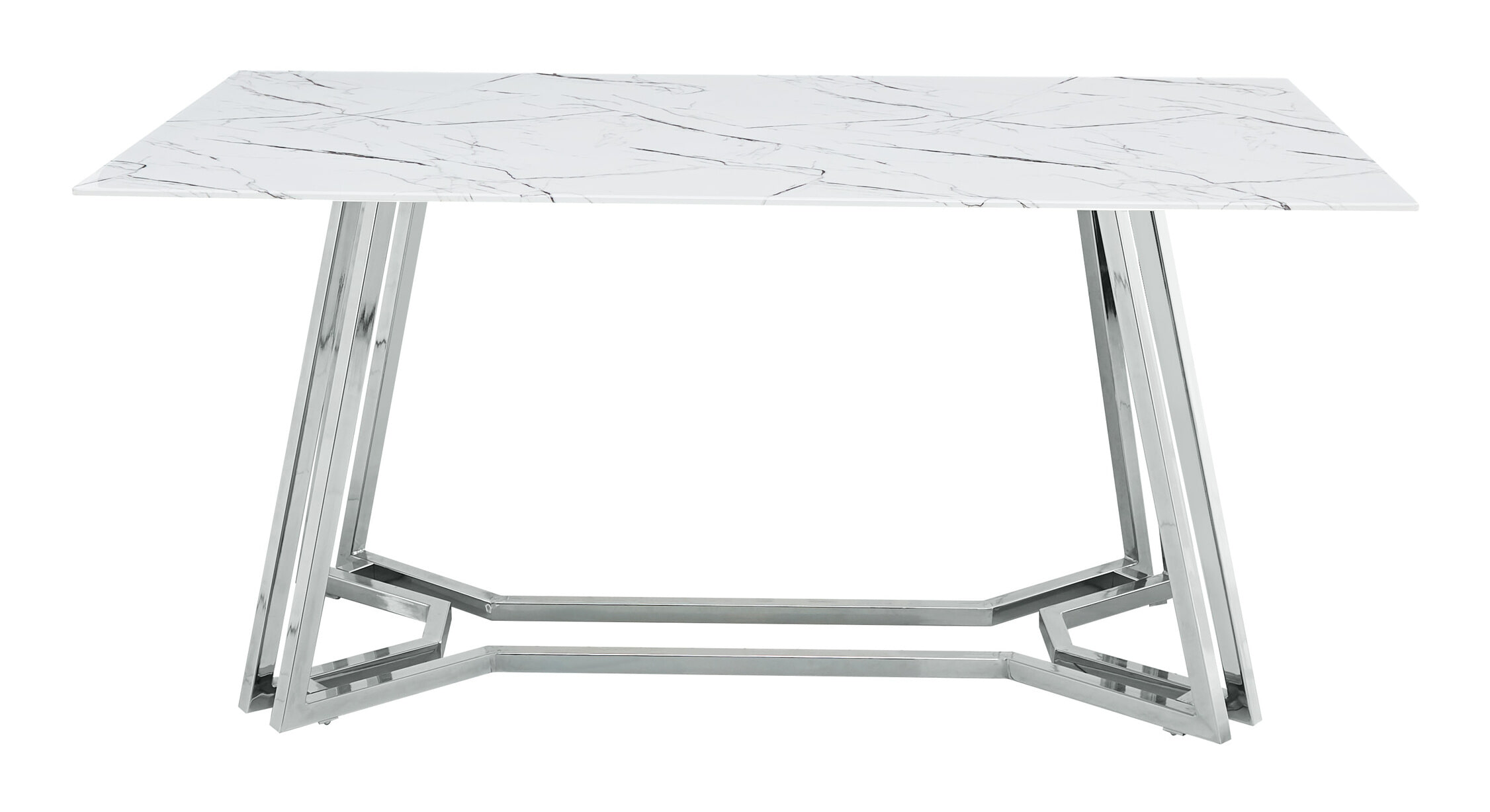 Artistiq Eettafel 'Facundo' Marmerlook, 160 x 90cm, kleur Zilver/Wit - Afbeelding 3