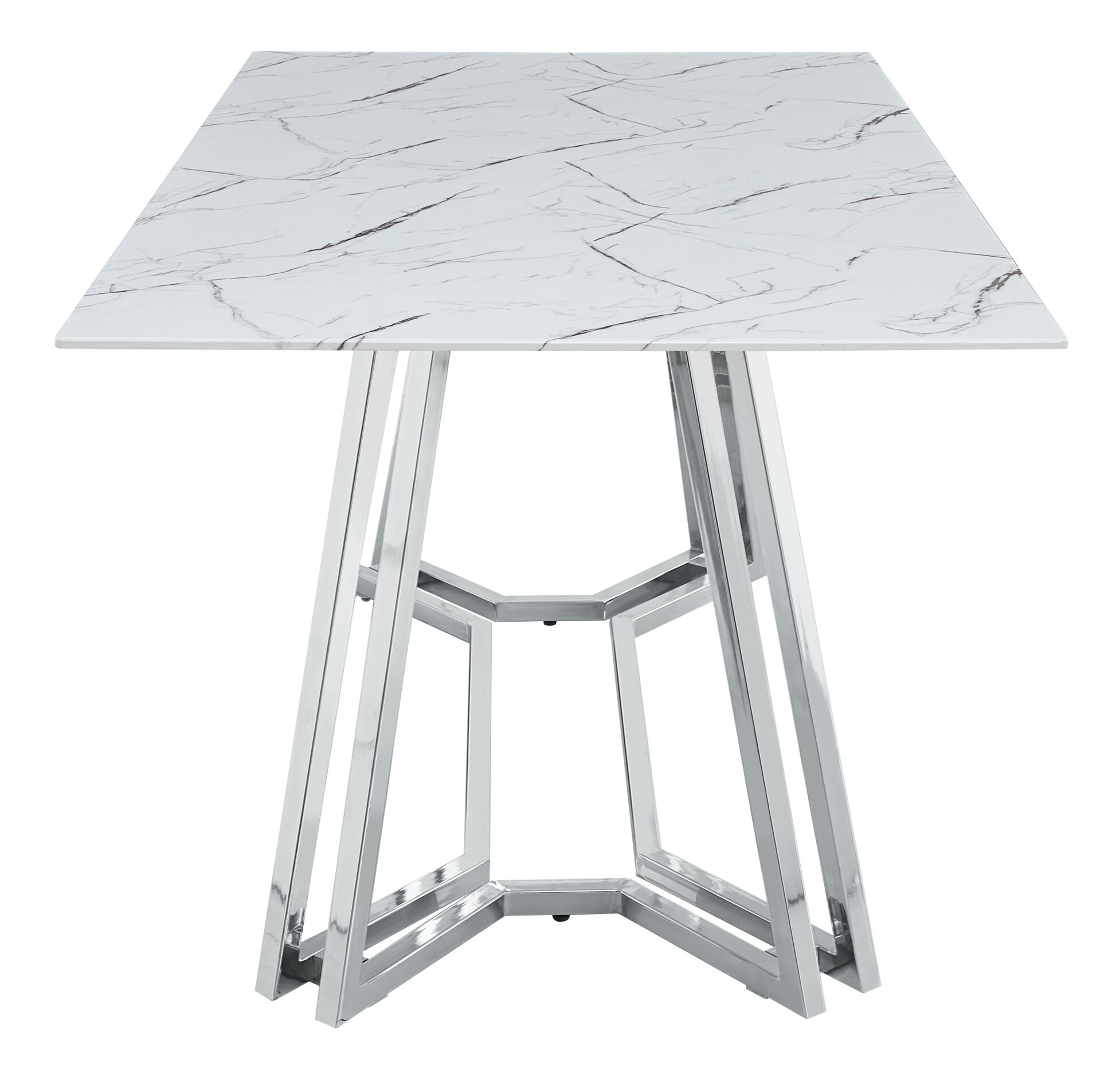 Artistiq Eettafel 'Facundo' Marmerlook, 160 x 90cm, kleur Zilver/Wit - Afbeelding 4