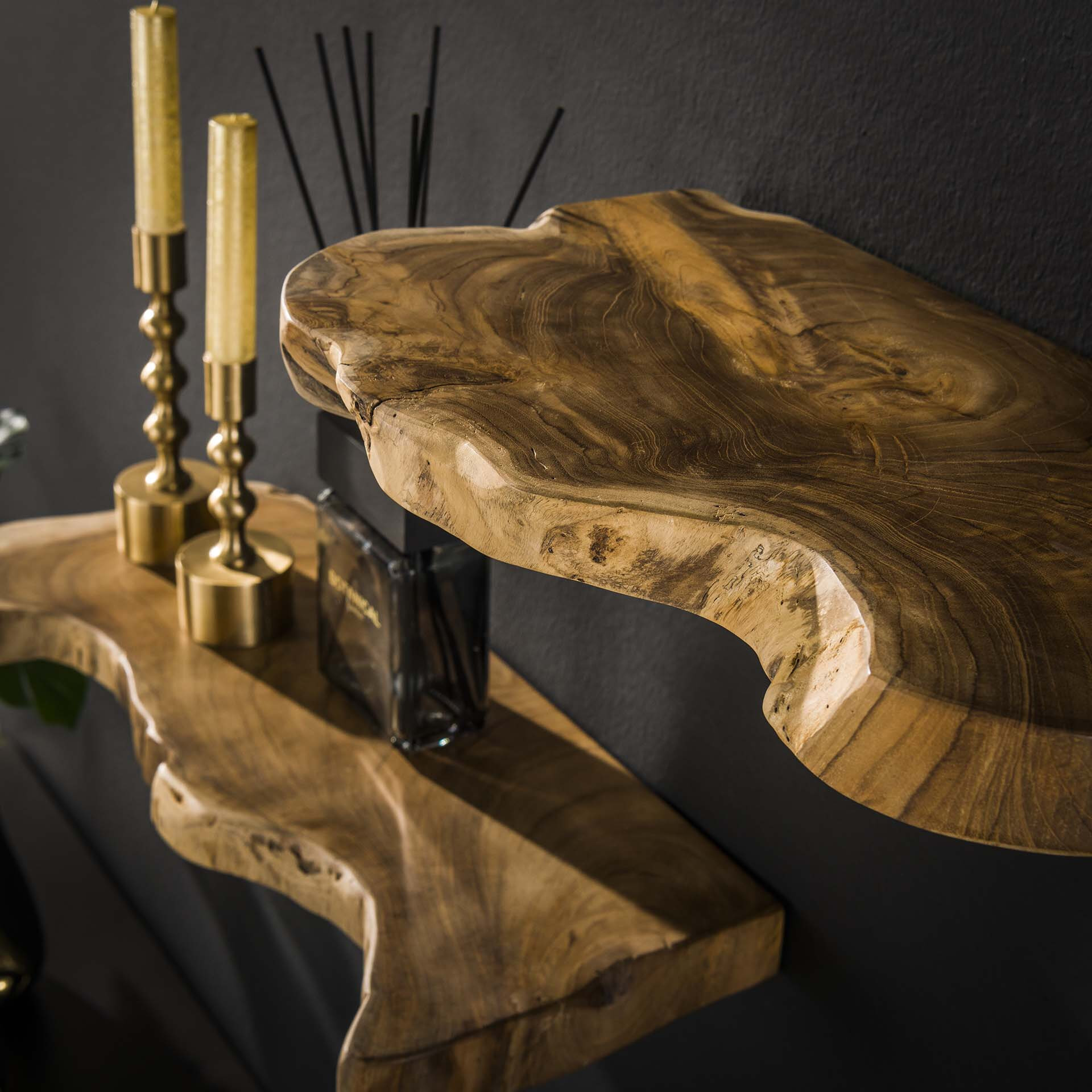 LifestyleFurn Wandplank 'Jenene' Teakhout, Set van 3 stuks - Afbeelding 2