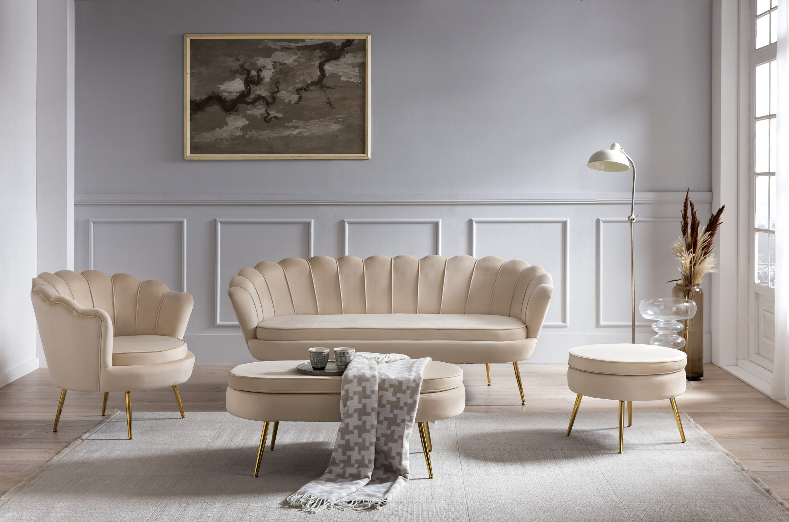 Artistiq Hocker 'Loulou' Velvet, kleur Beige - Afbeelding 7