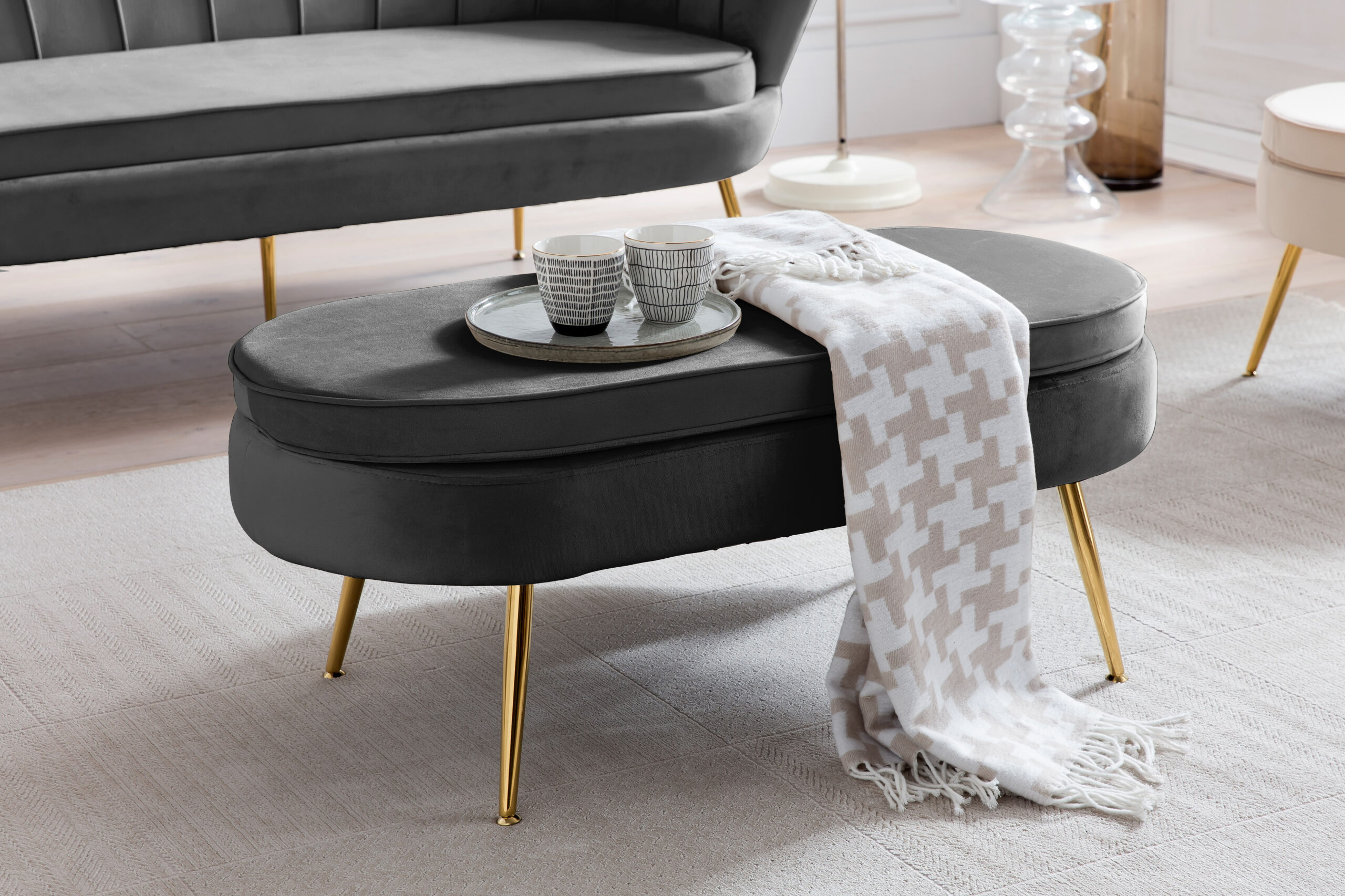Artistiq Hocker 'Loulou' Velvet, kleur Zwart - Afbeelding 7