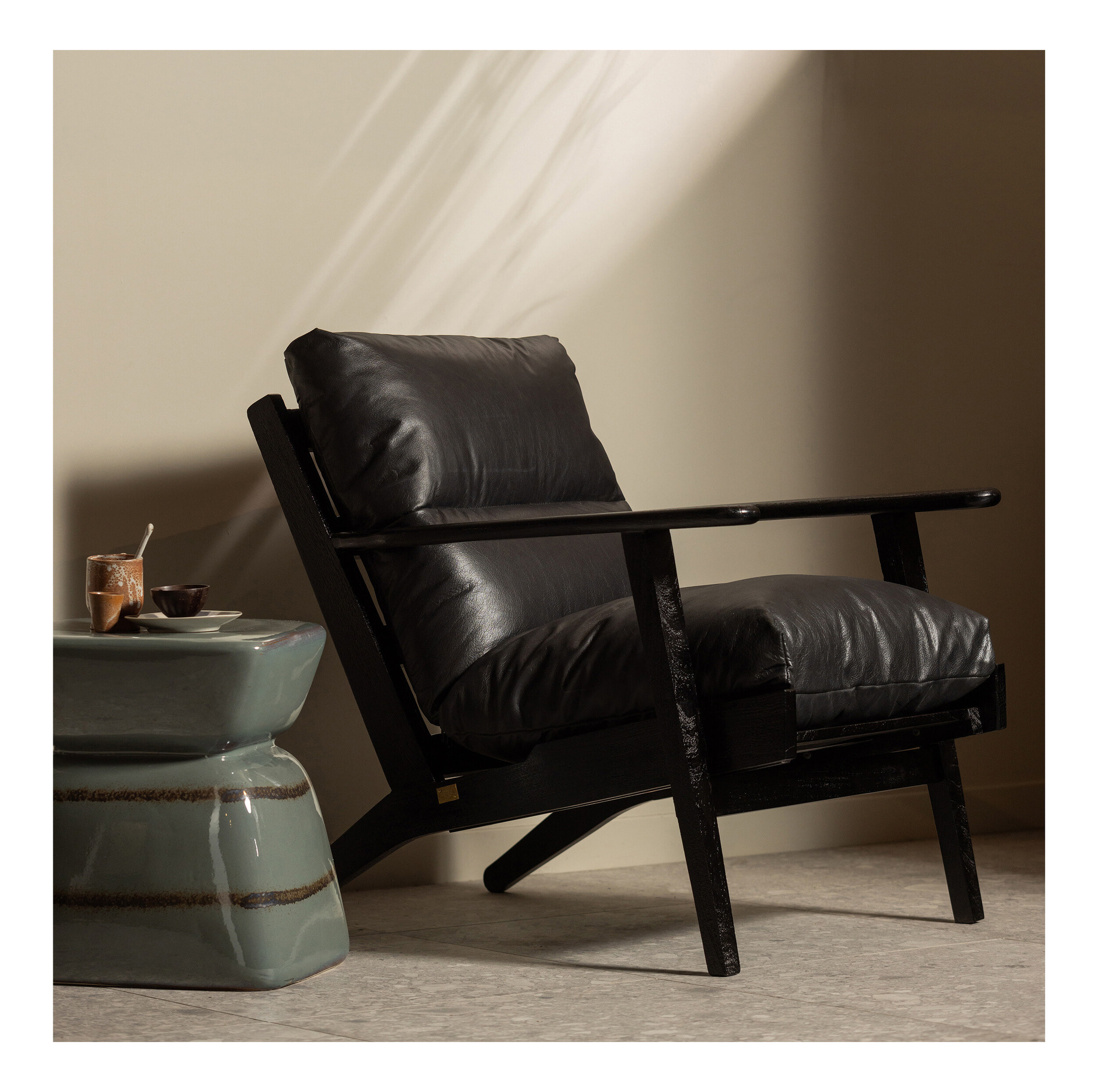 WOOOD Fauteuil 'Houston' Acaciahout, kleur Zwart