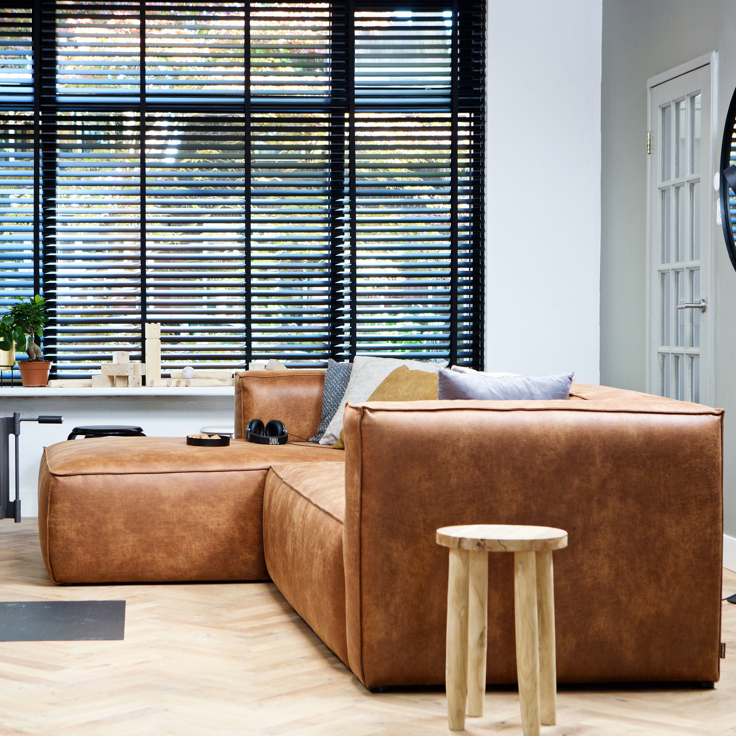 WOOOD Hoekbank 'Bean' Links, leder cognac - Afbeelding 5