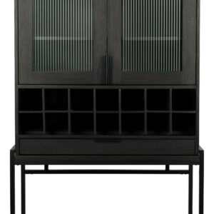 Zuiver Wijnkast 'Travis' Walnoothout en glas, 180 x 89cm, kleur Zwart