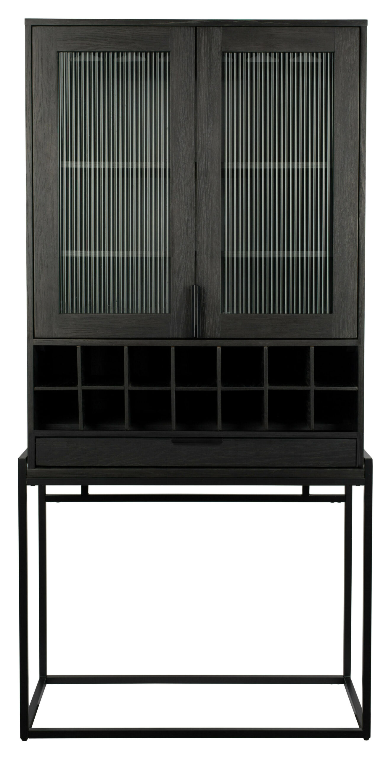 Zuiver Wijnkast 'Travis' Walnoothout en glas, 180 x 89cm, kleur Zwart