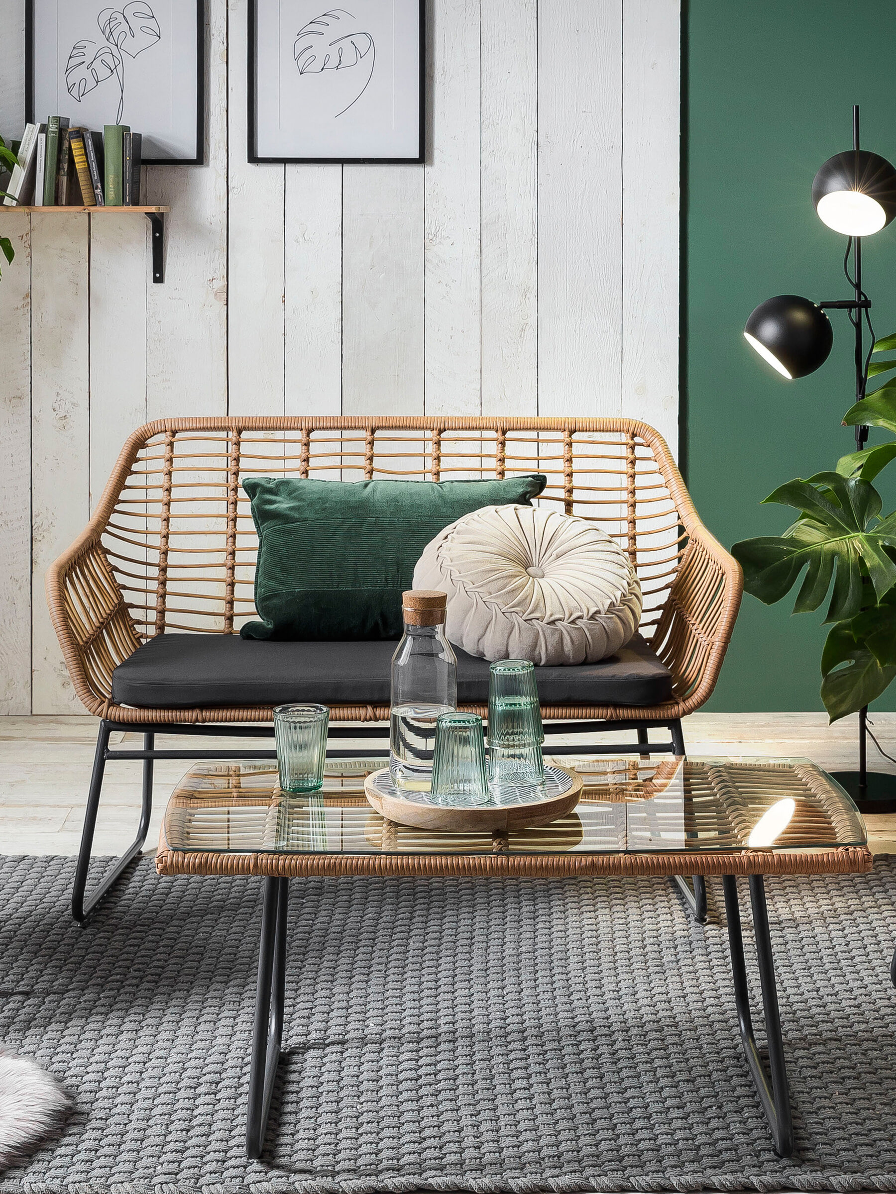 Artistiq Loungeset 'Marcelo' Tafel + 2 stoelen + bank, Polyrotan - Afbeelding 4