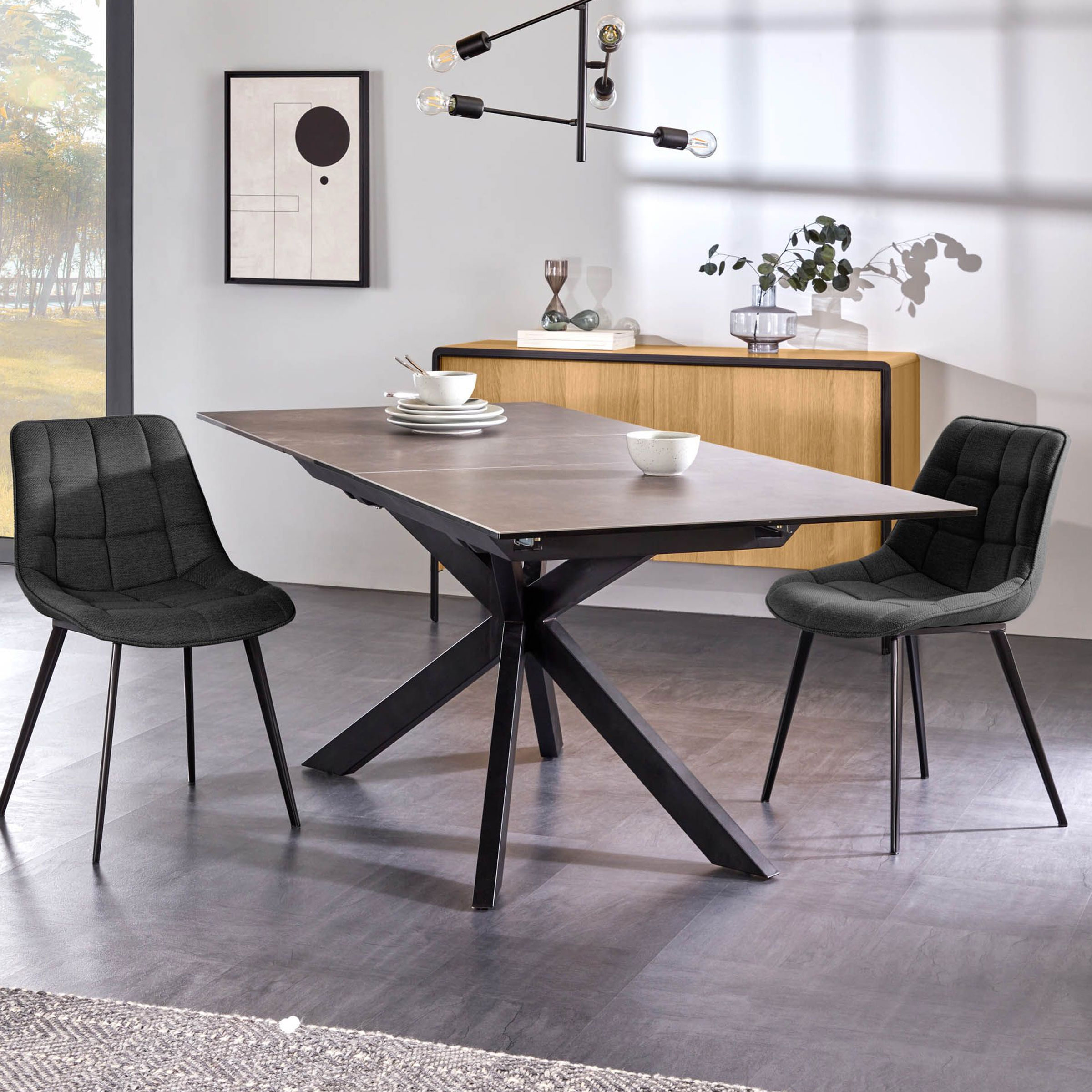 Kave Home Uitschuifbare Eettafel 'Atminda' Keramiek, 160-210 x 90cm, kleur zwart