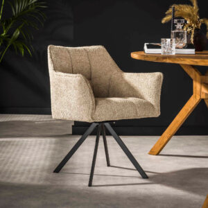 LifestyleFurn Eetkamerstoel 'Thandie' Bouclé, Draaibaar, kleur Boucle zandkleur
