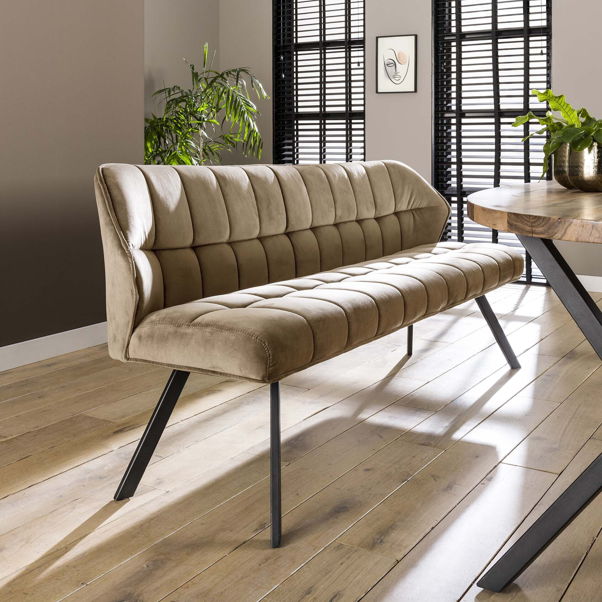 LifestyleFurn Eetkamerbank 'Thandie' Velvet, 180cm, kleur Champagne