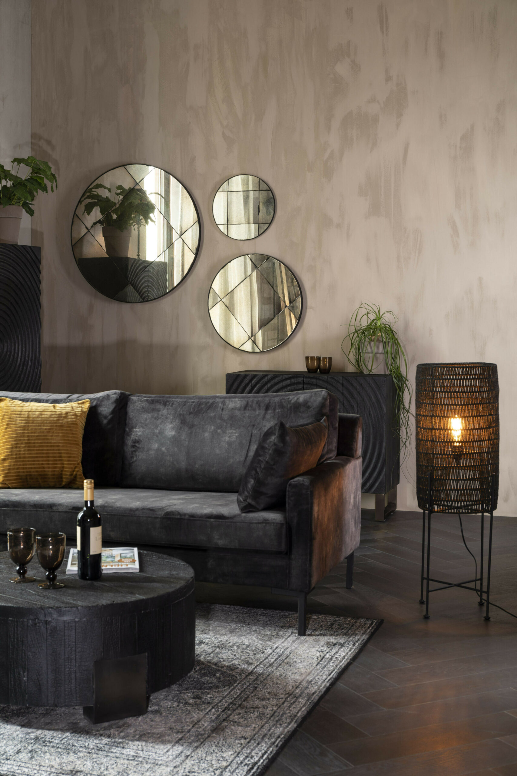 Dutchbone Vloerlamp 'Kari' Jute, kleur Zwart - Afbeelding 5