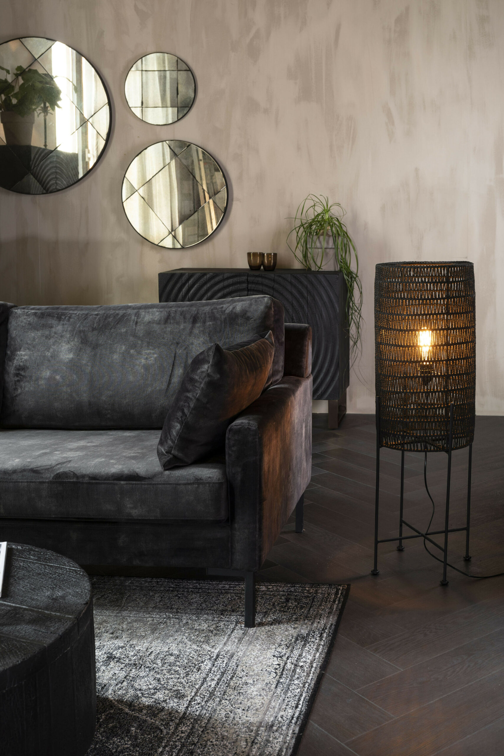 Dutchbone Vloerlamp 'Kari' Jute, kleur Zwart - Afbeelding 4