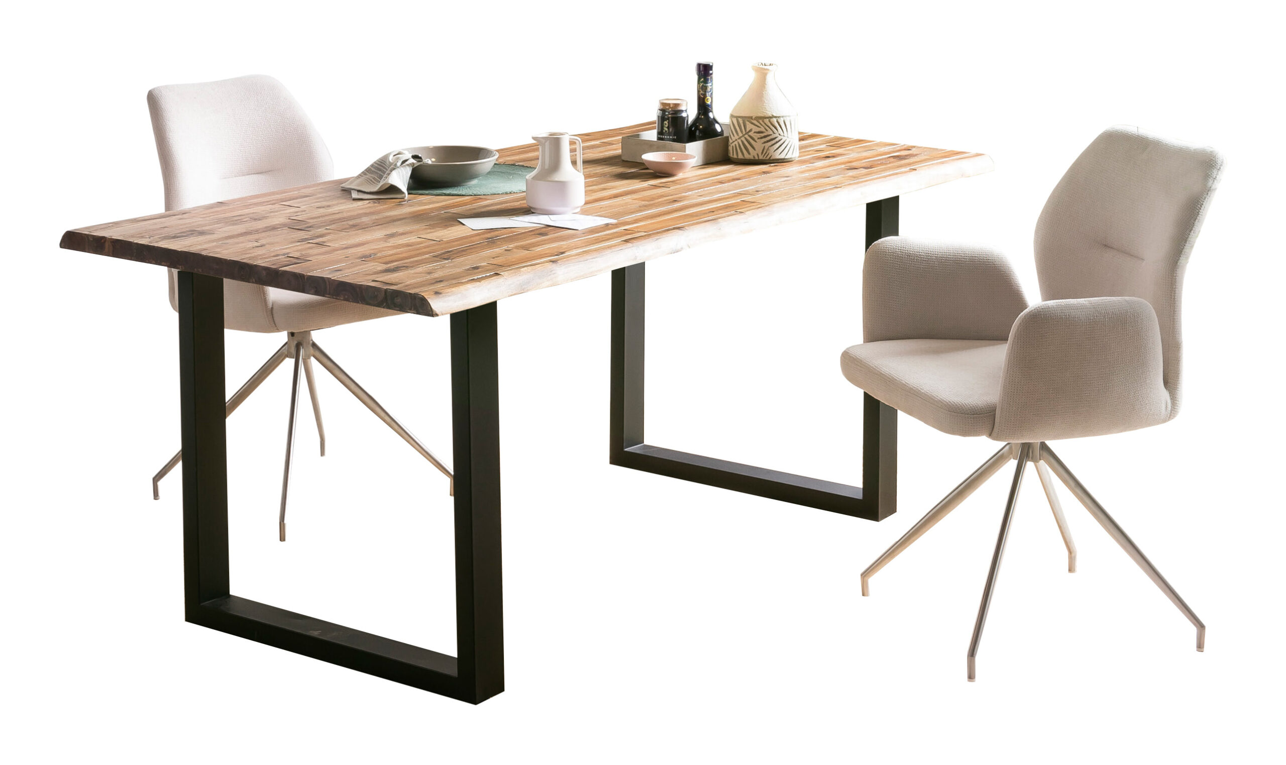 Artistiq Eettafel 'Radhika' Acaciahout en metaal, 140 x 80cm, kleur Zwart