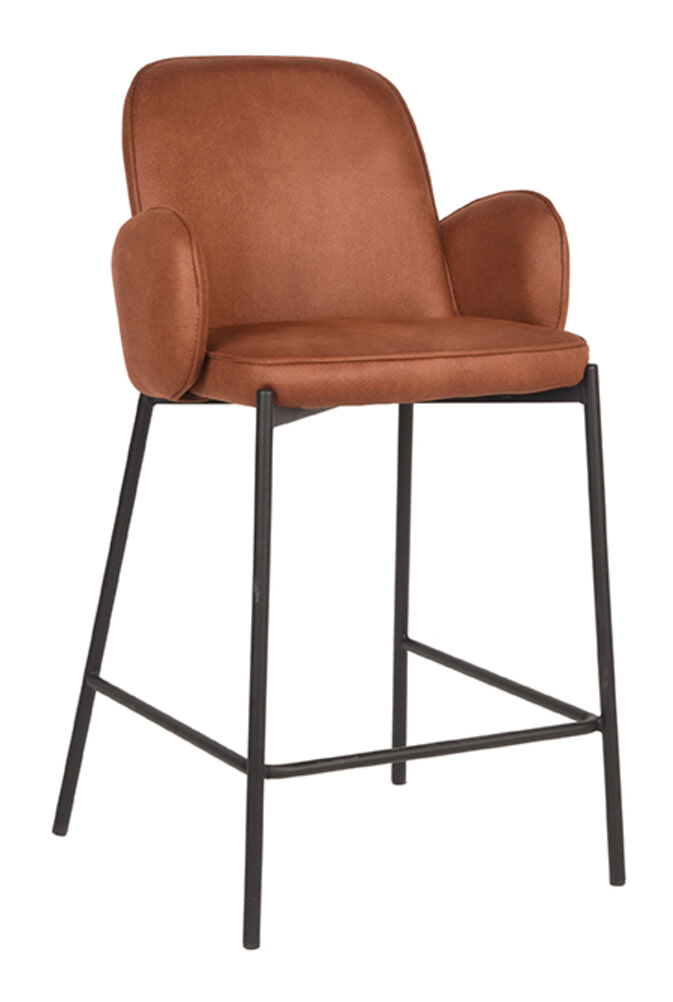 LABEL51 Barkruk 'Jari' Microfiber, kleur Cognac (zithoogte 65cm)