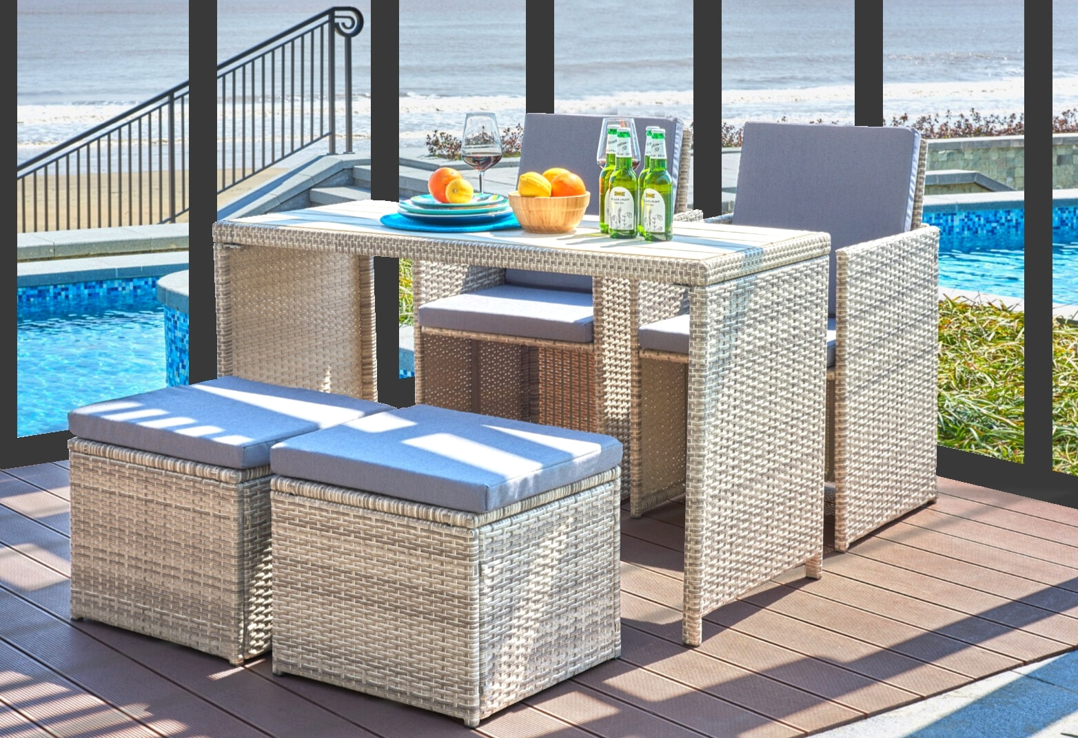 Artistiq Tuinset 'Marijn' Tafel + 2 stoelen + 2 krukken, Polyrotan