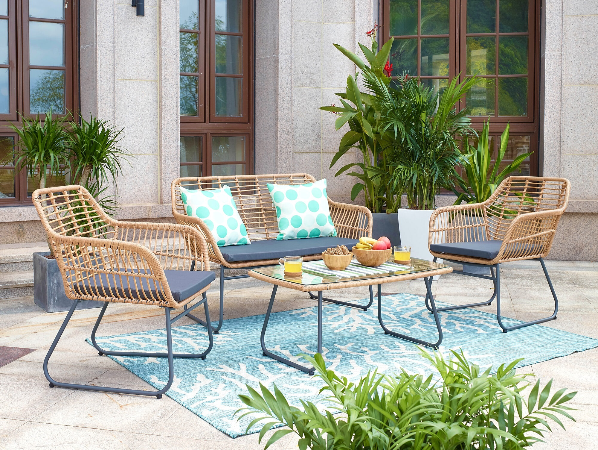 Artistiq Loungeset 'Marcelo' Tafel + 2 stoelen + bank, Polyrotan