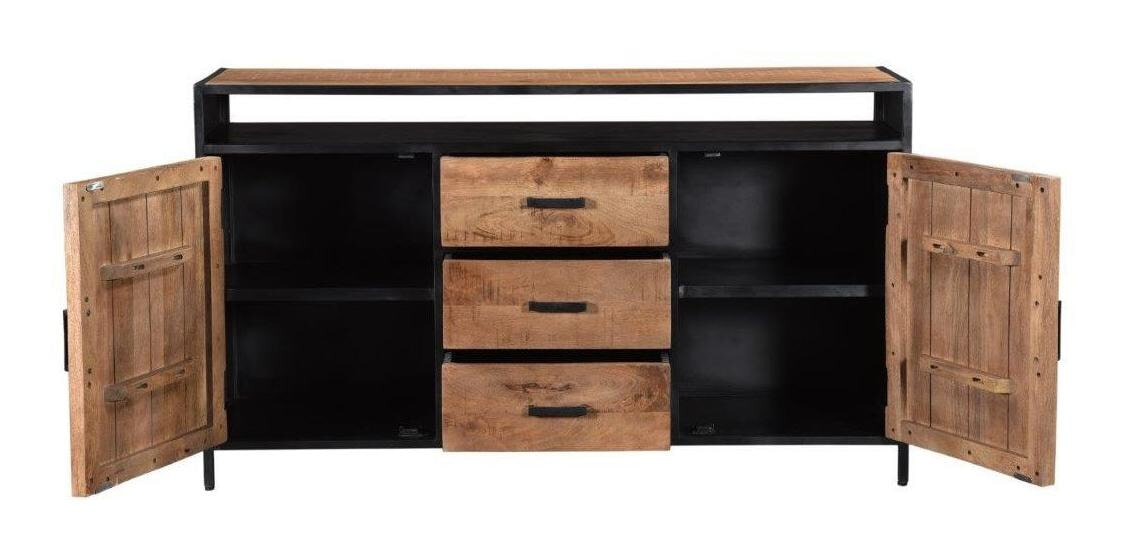 LivingFurn Dressoir 'Sturdy' kleur Naturel / Zwart, 150cm - Afbeelding 4