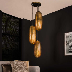LifestyleFurn Hanglamp 'Aubre' 3-lamps, Metaal, kleur Brons Antiek
