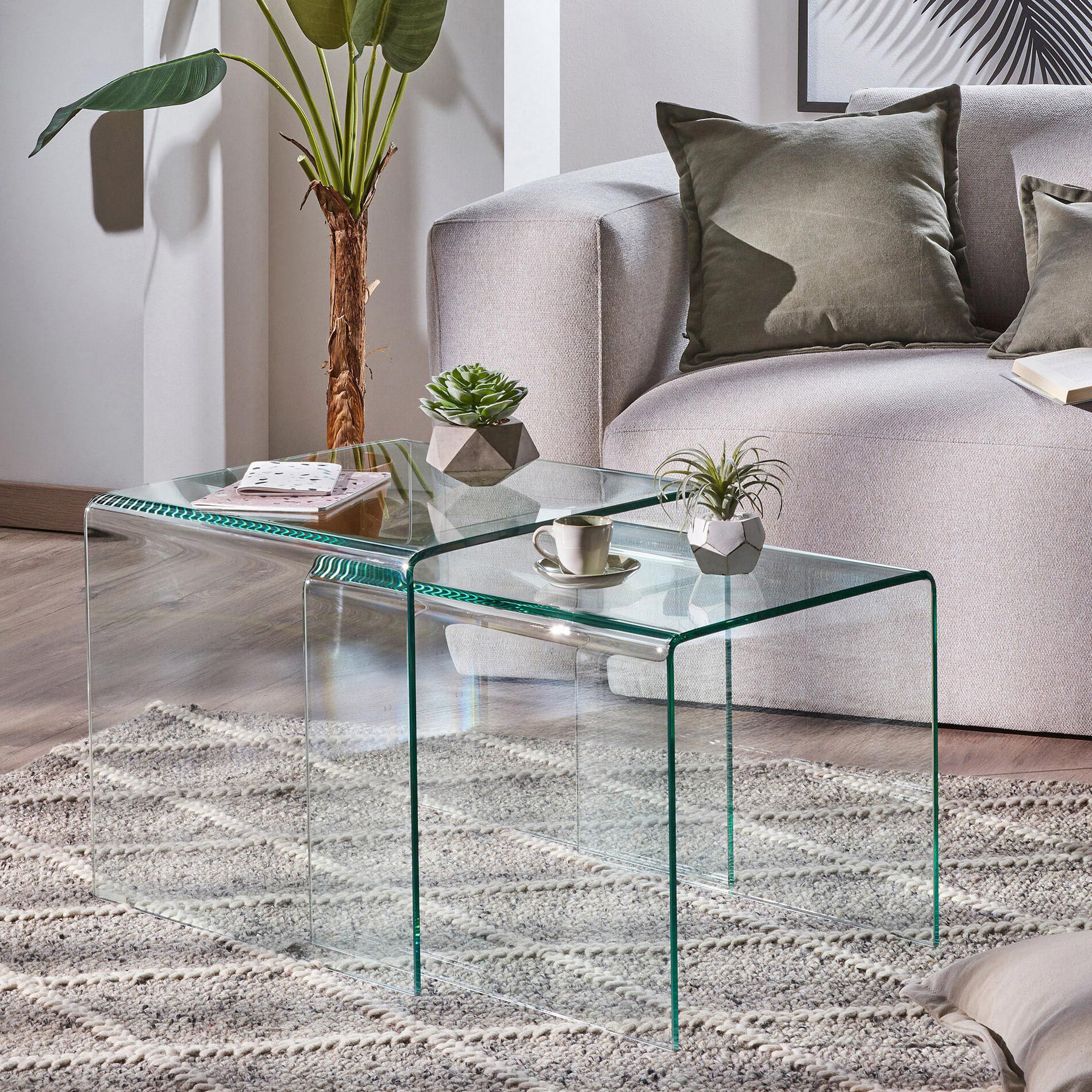 Kave Home Glazen Salontafel 'Burano' Set van 2 stuks - Afbeelding 3