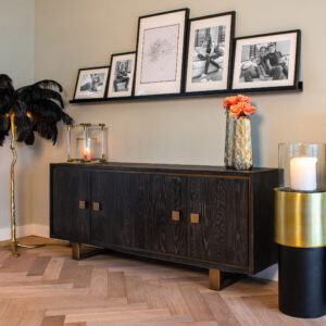 Richmond Dressoir 'Hunter' Eiken, kleur Zwart / Goud, 220cm