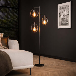 LifestyleFurn Vloerlamp 'Holley' 3-lamps, Ø22cm, kleur Charcoal