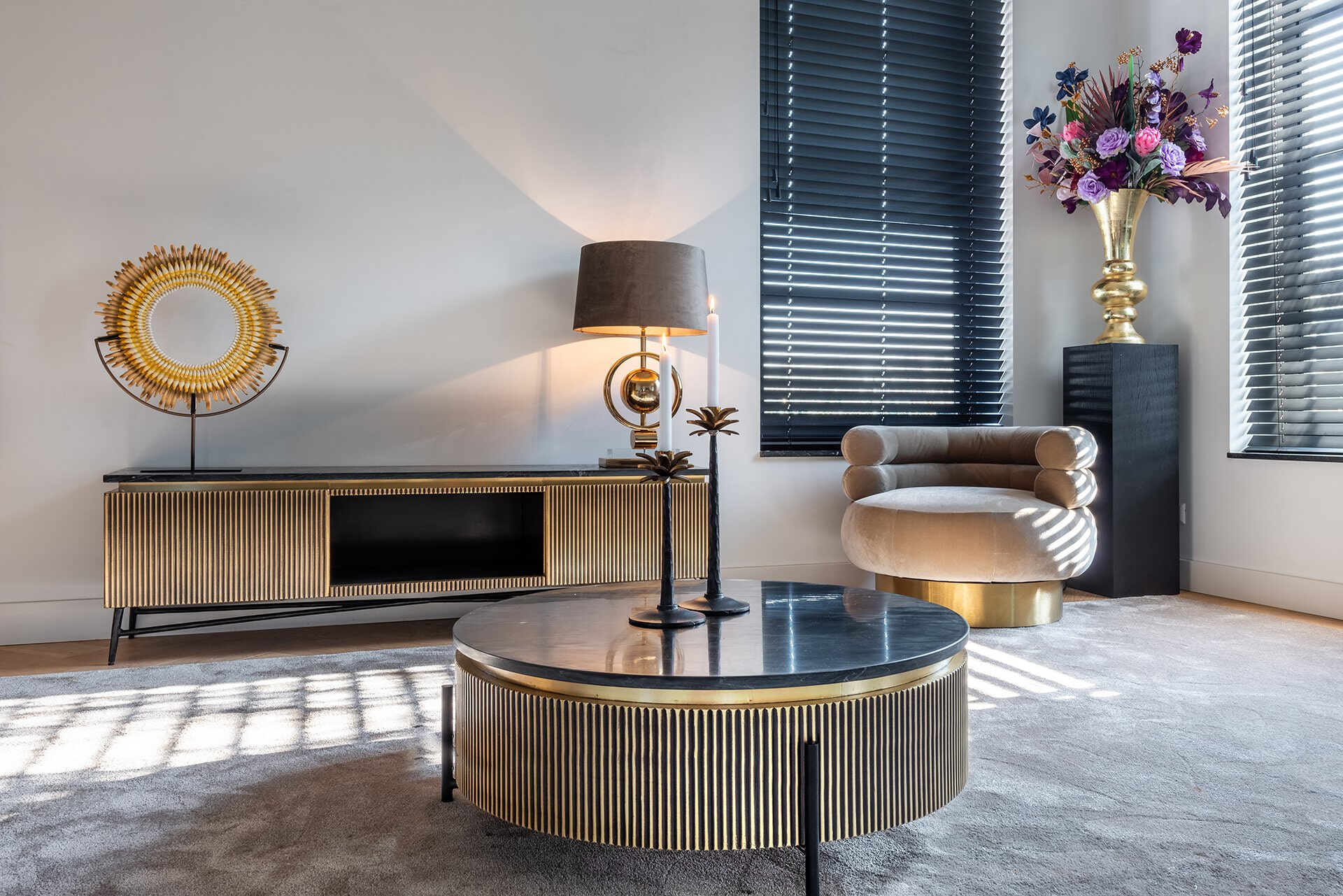 Richmond TV-meubel 'Ironville' 170cm, kleur goud / zwart marmer - Afbeelding 4