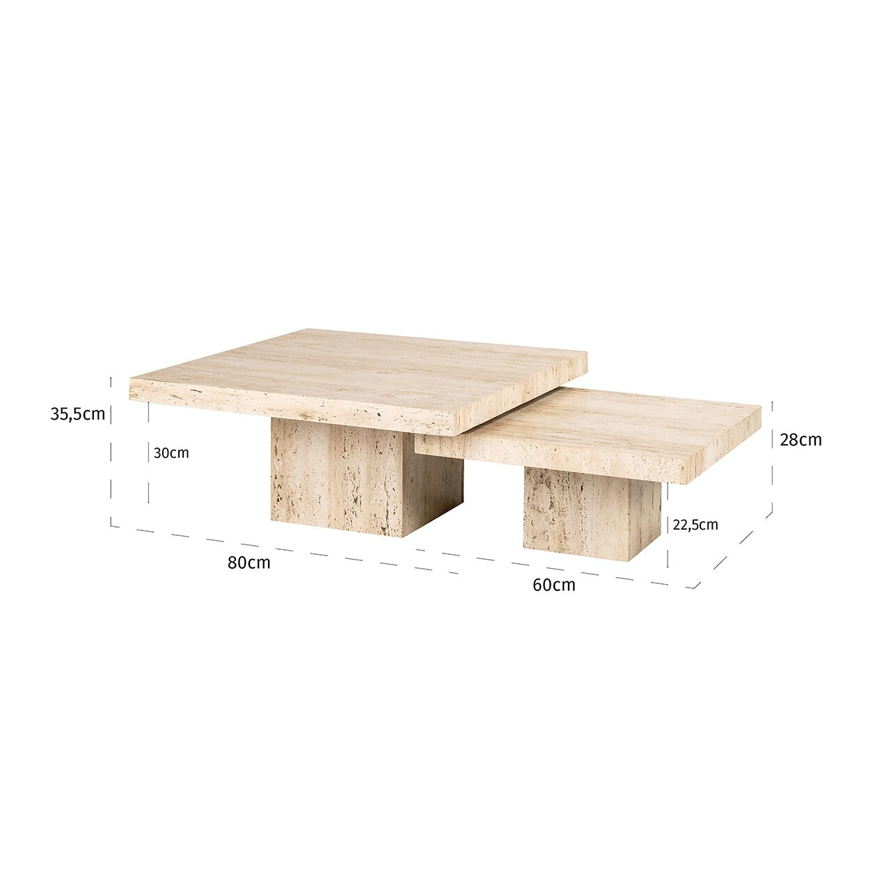 Richmond Salontafel 'La Cantera' Travertin, Set van 2 stuks, 80cm - Afbeelding 5