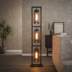 LifestyleFurn Vloerlamp 'Jaida' 3-lamps, smoke-glas