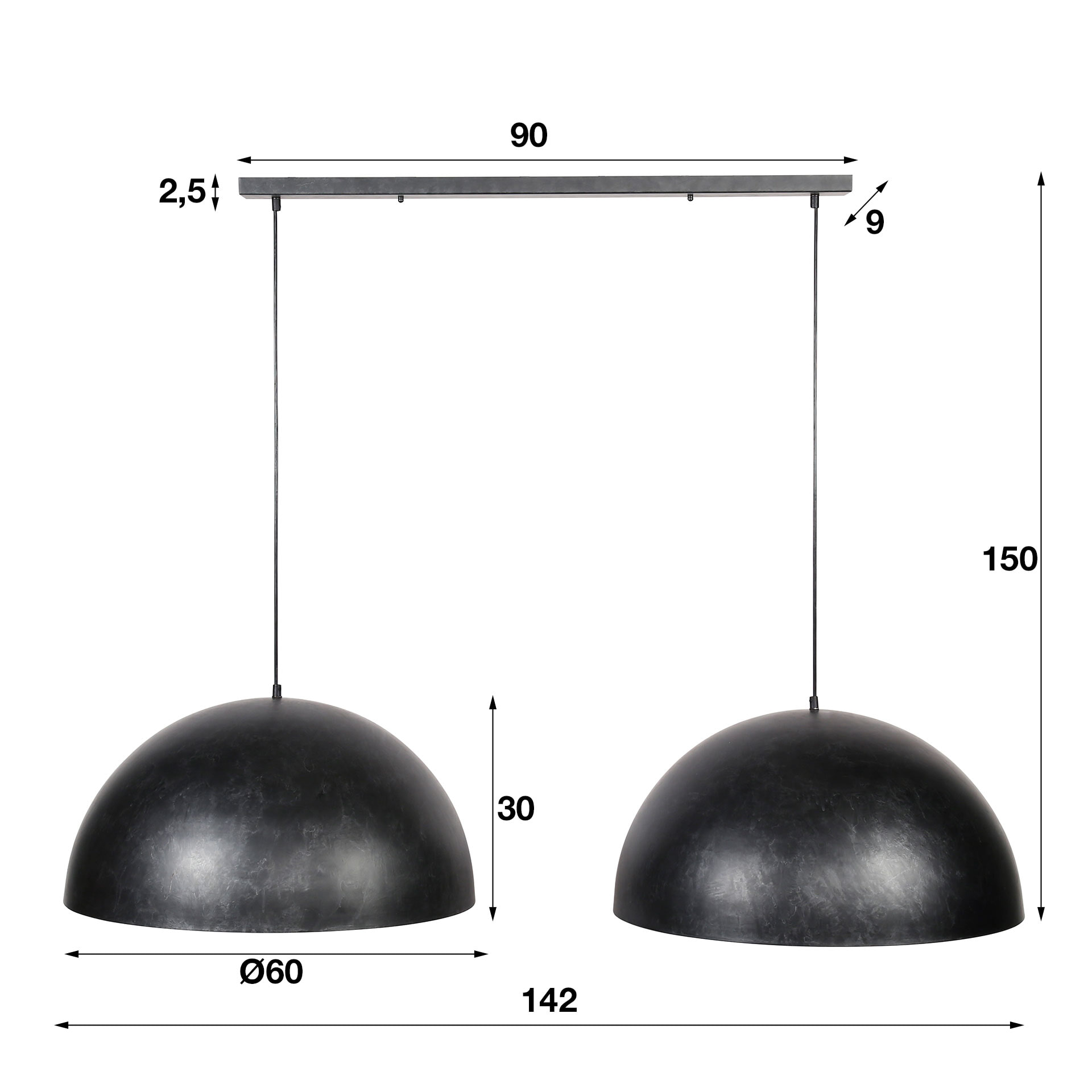 Hanglamp 'Dome' 2-lamps, Ø60cm, kleur Charcoal - Afbeelding 6